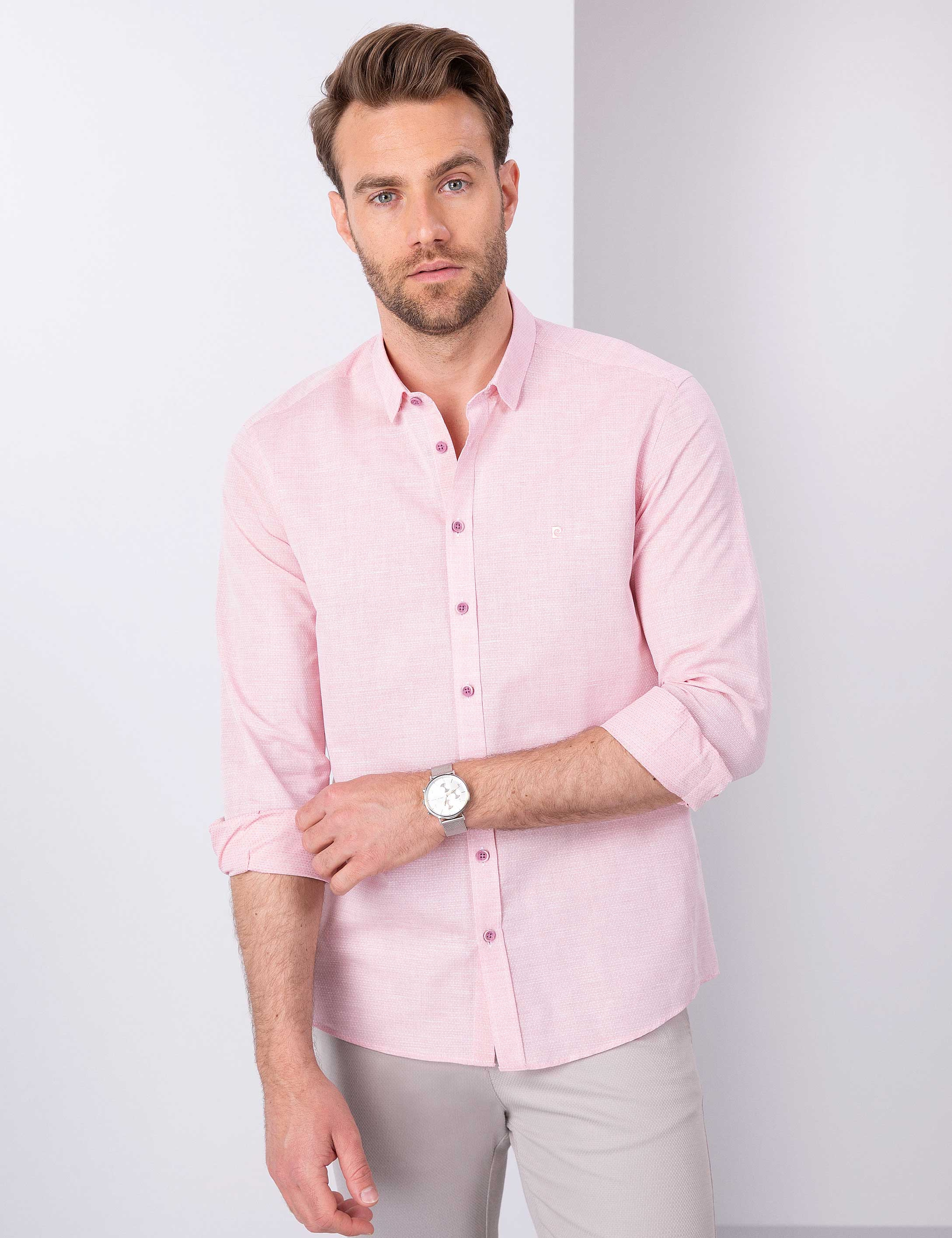 Kırmızı Slim Fit Uzun Kollu Gömlek