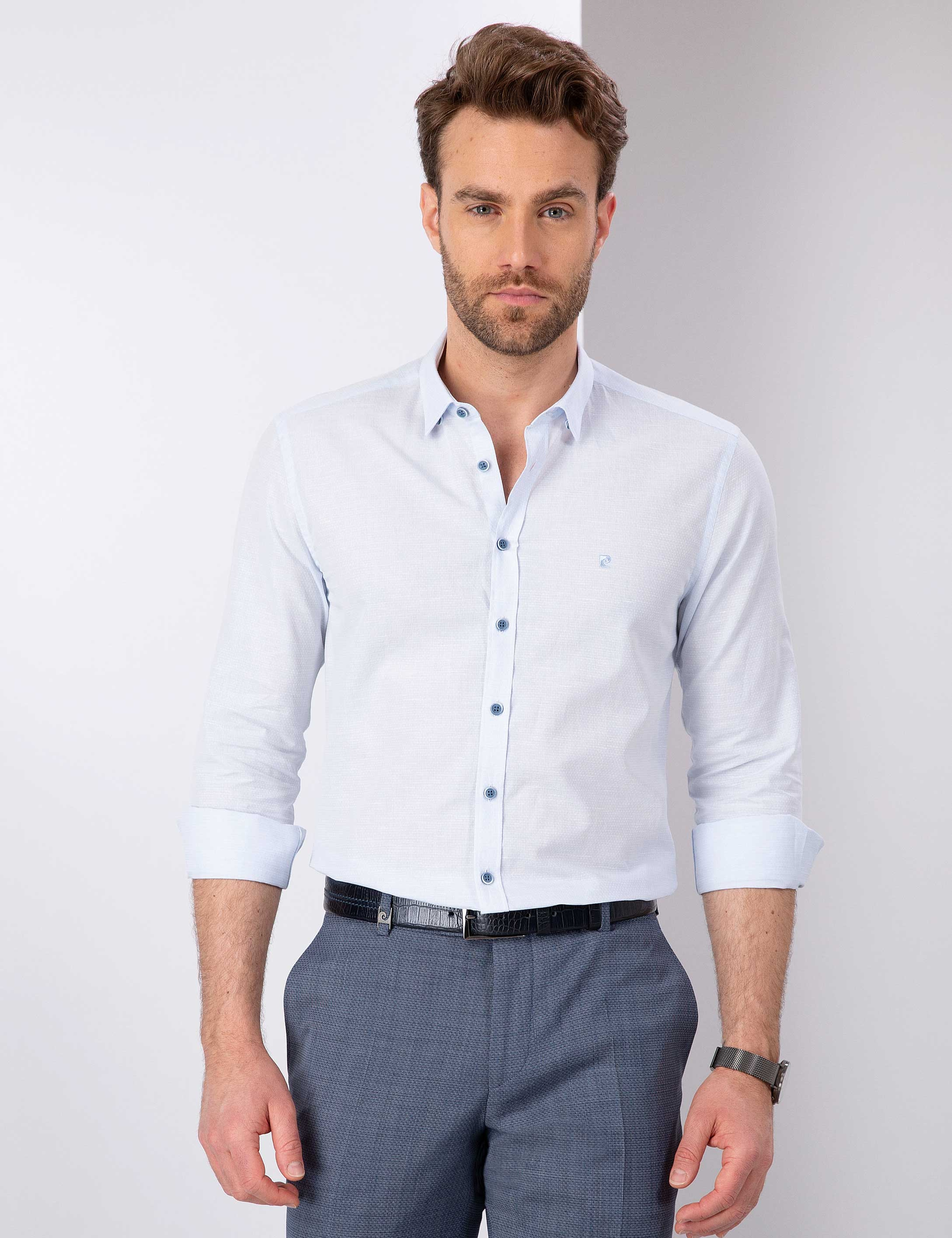 Açık Mavi Slim Fit Uzun Kollu Gömlek