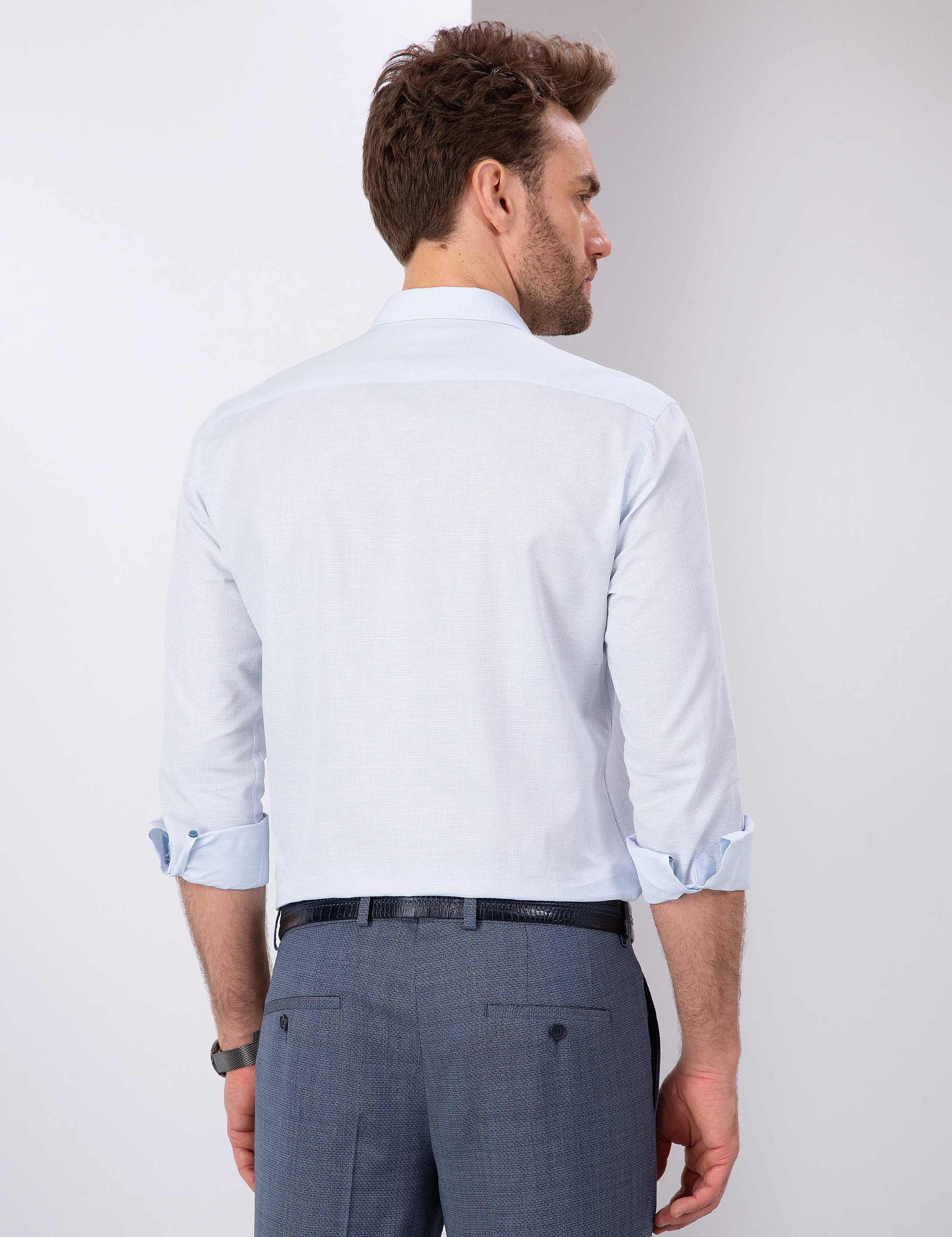 Açık Mavi Slim Fit Uzun Kollu Gömlek - Image 3