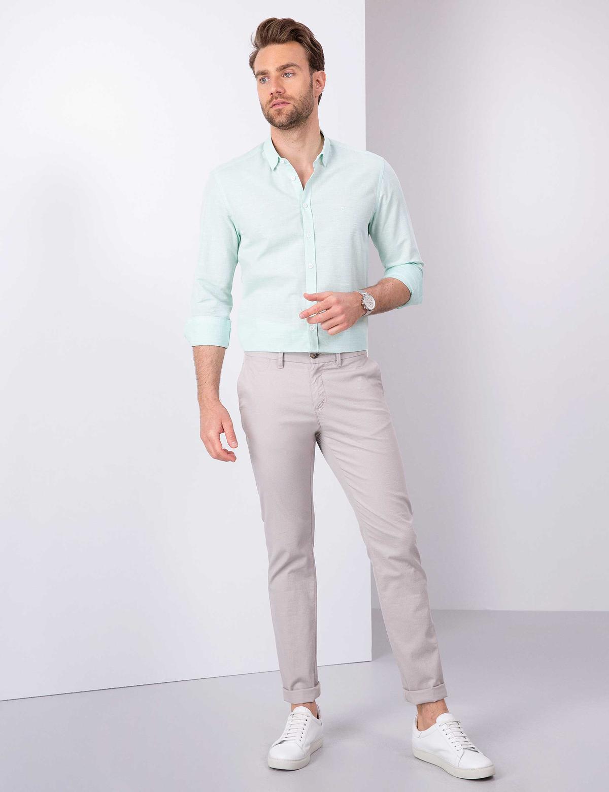 Yeşil Slim Fit Uzun Kollu Gömlek - 50203447032