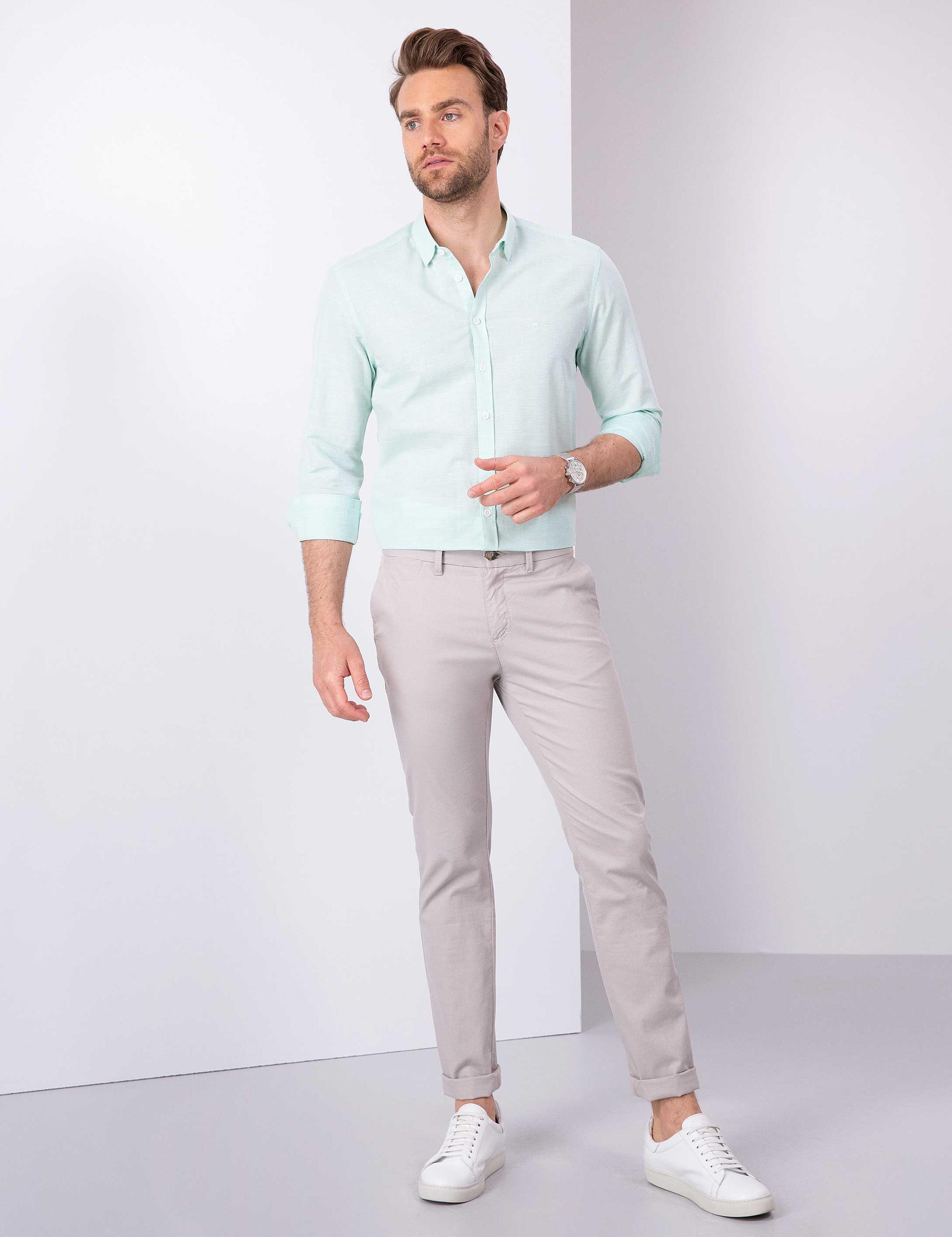 Yeşil Slim Fit Uzun Kollu Gömlek