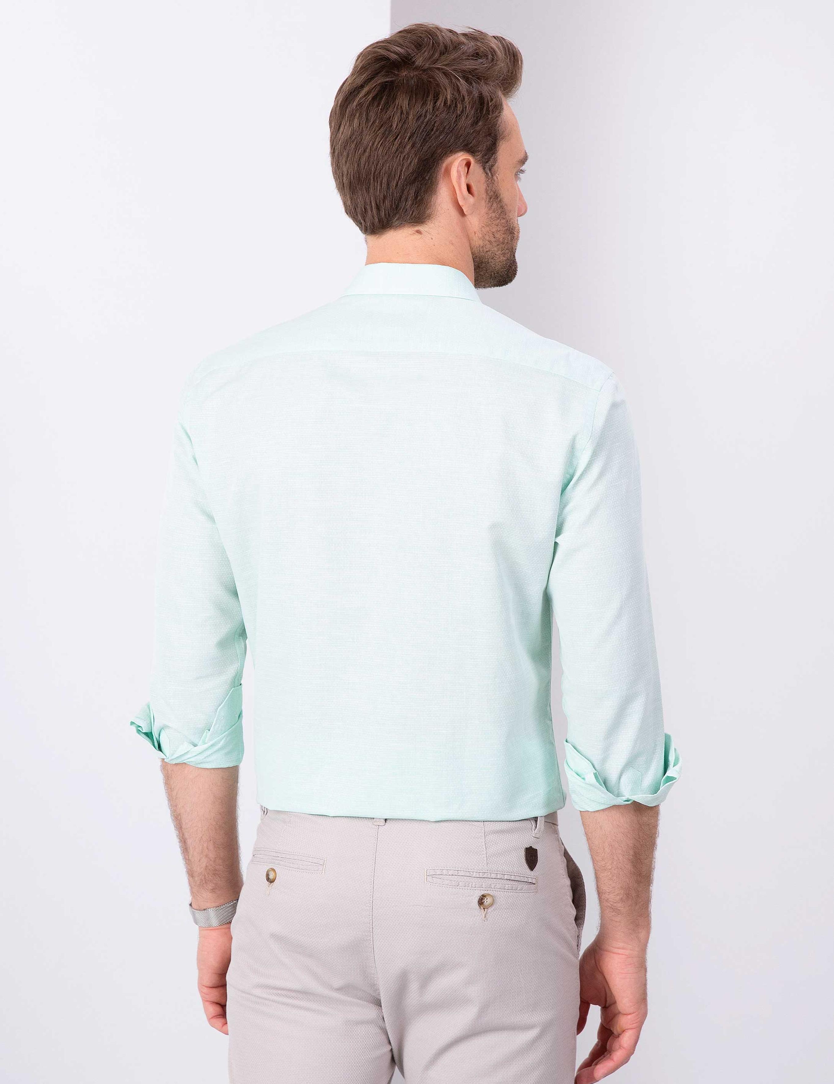 Yeşil Slim Fit Uzun Kollu Gömlek