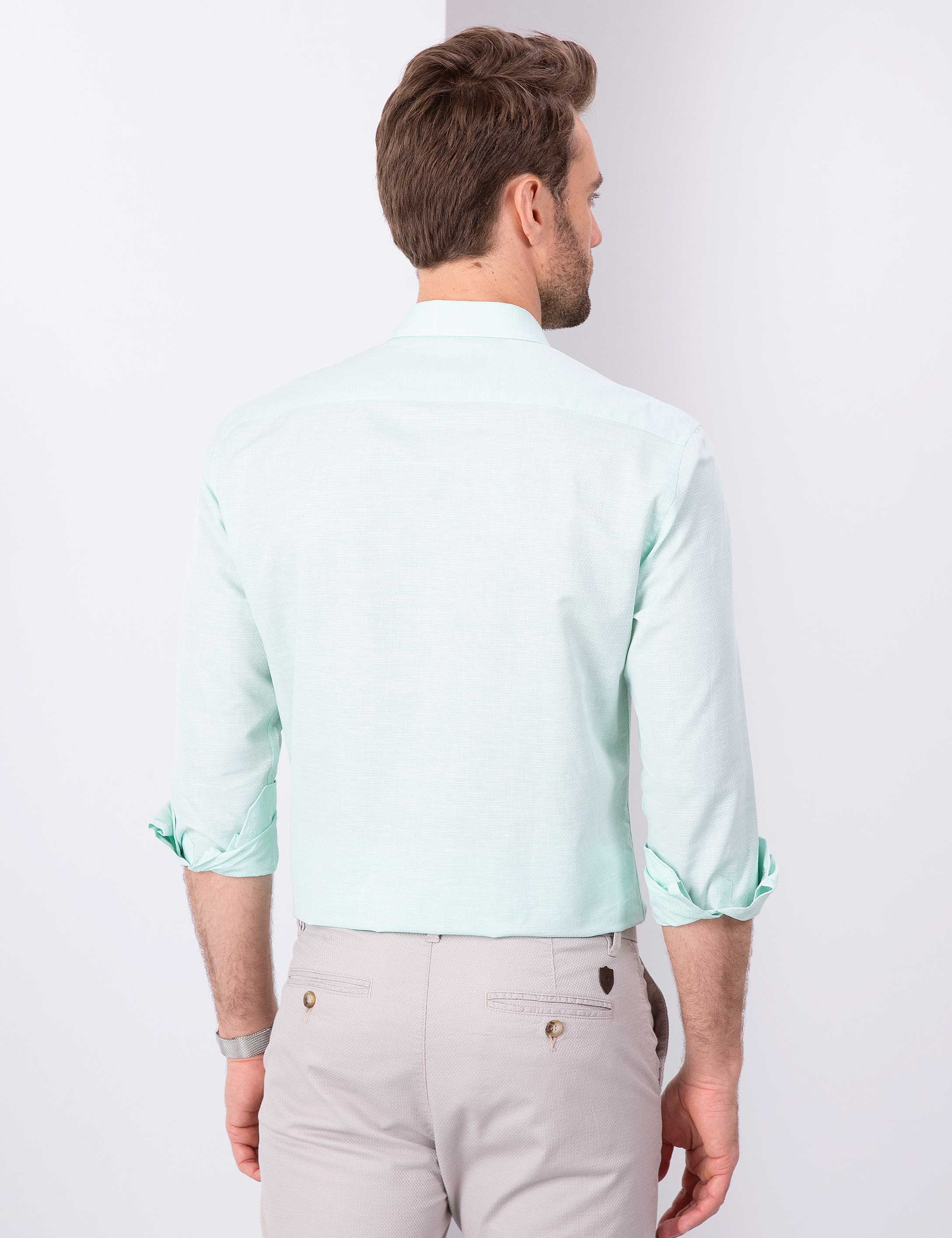 Yeşil Slim Fit Uzun Kollu Gömlek - Image 3