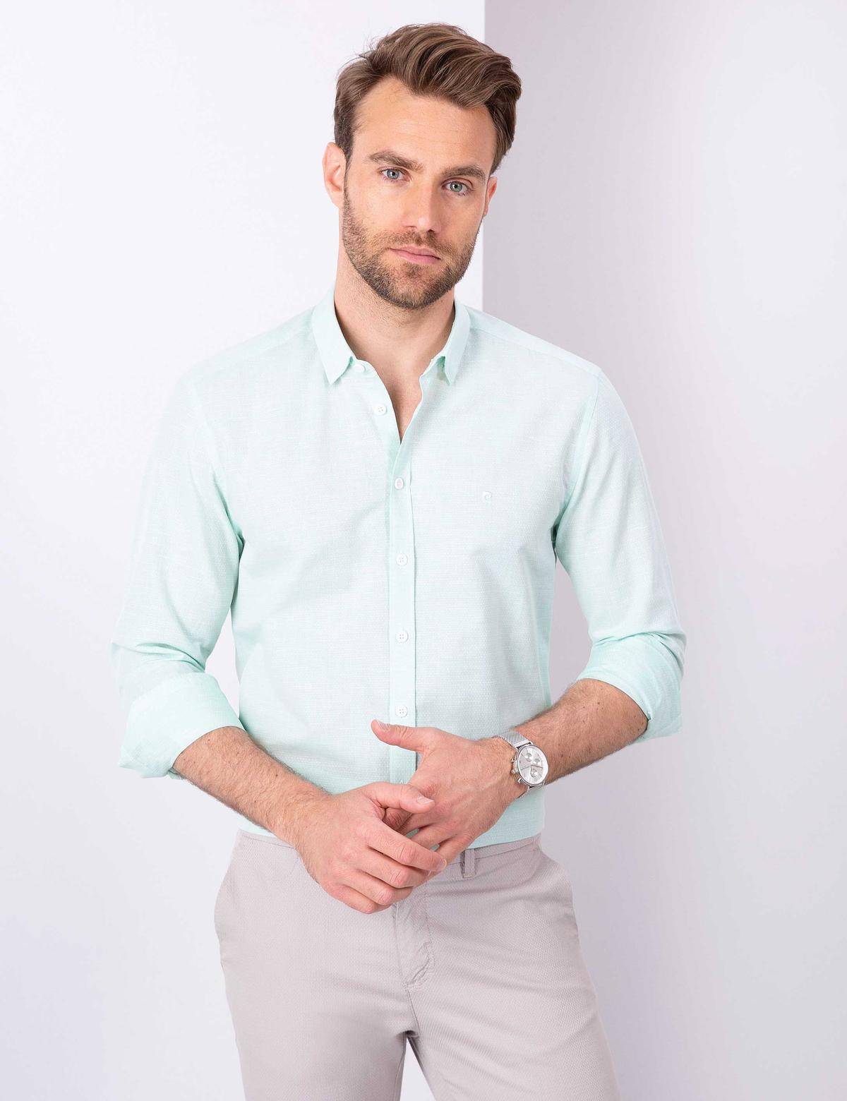 Yeşil Slim Fit Uzun Kollu Gömlek