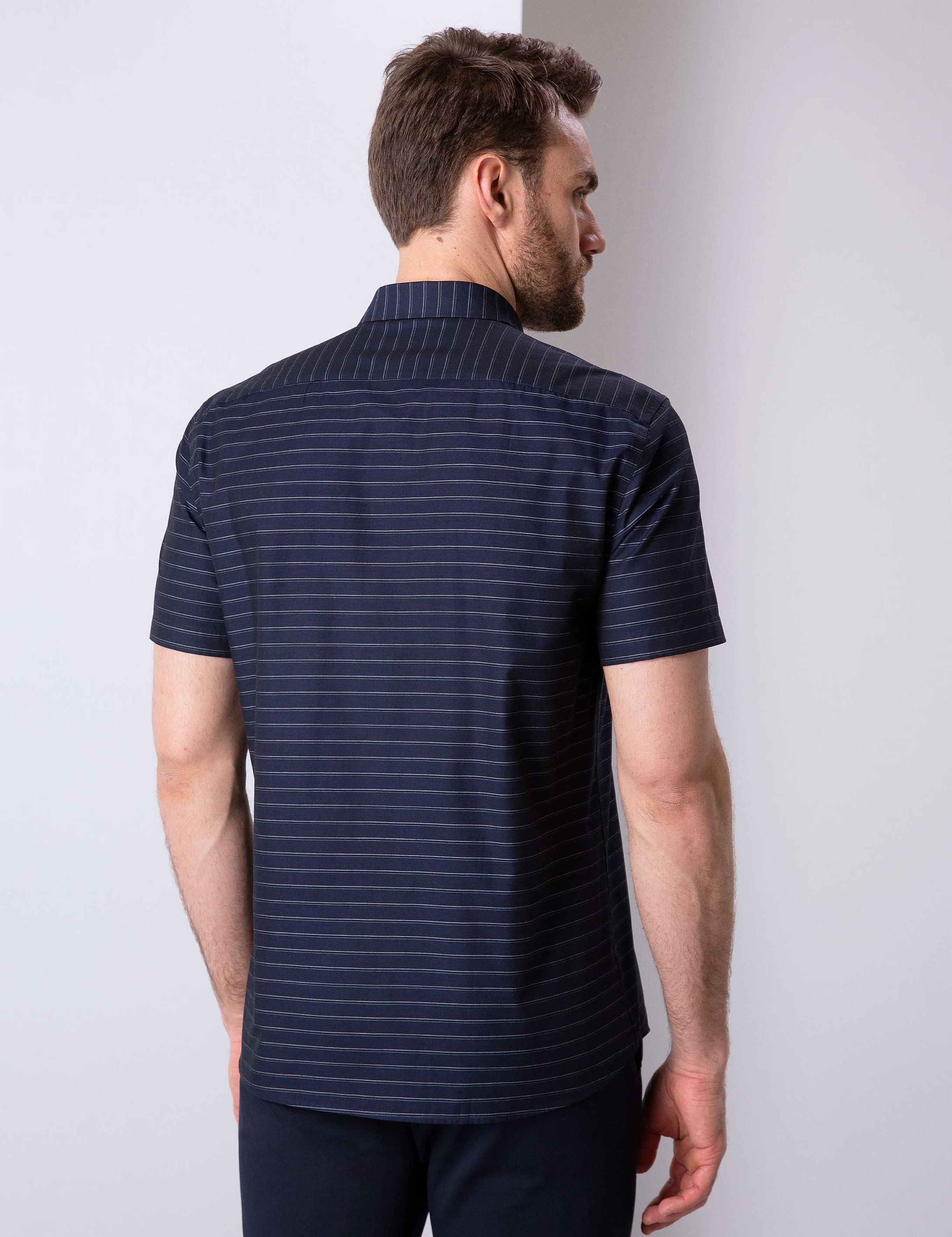 Lacivert Regular Fit Kısa Kollu Gömlek