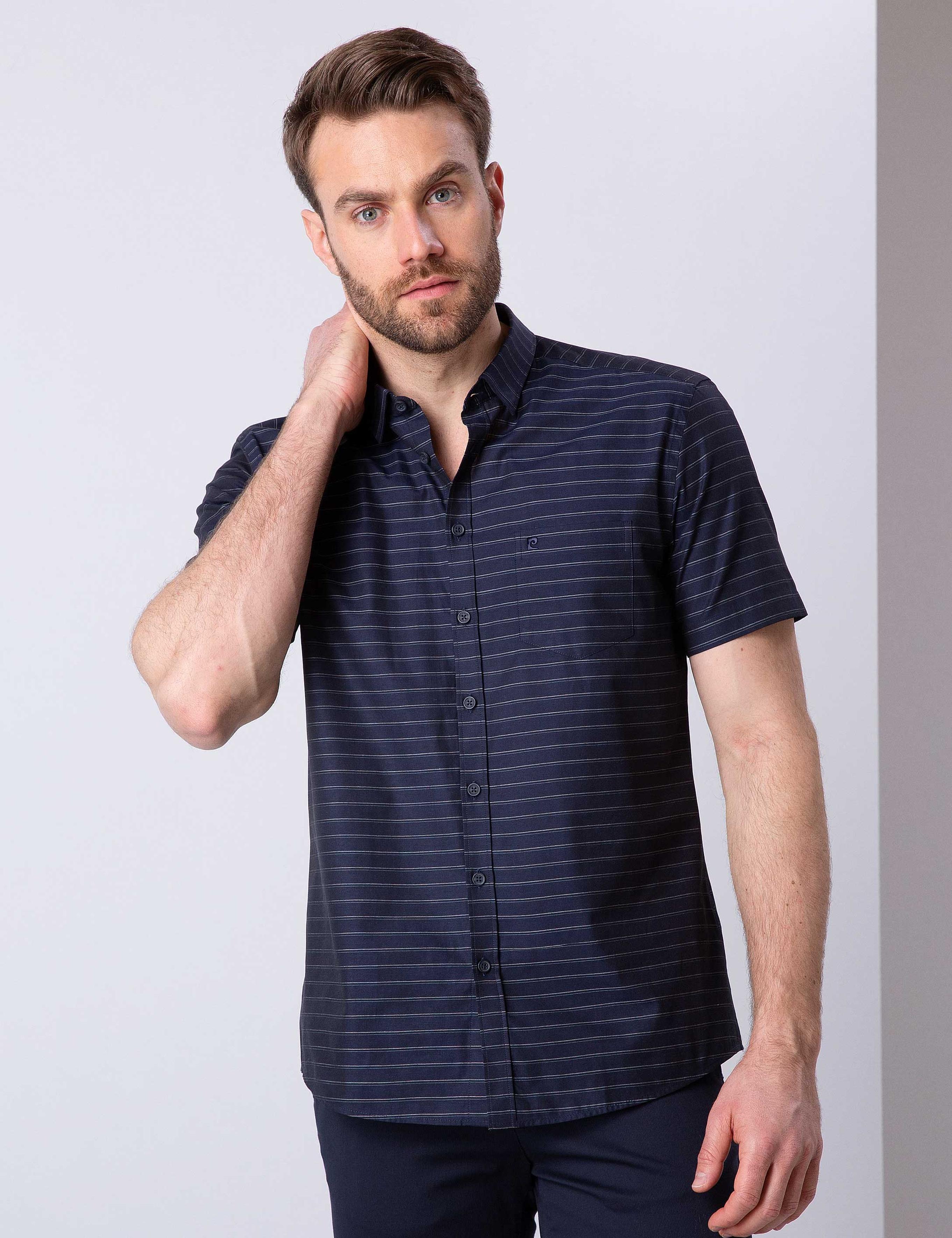 Lacivert Regular Fit Kısa Kollu Gömlek