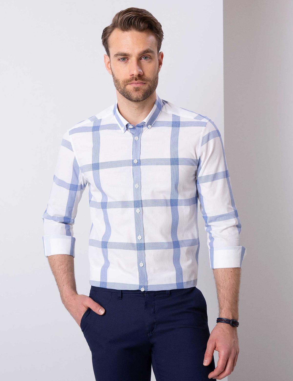 Mavi Slim Fit Uzun Kollu Gömlek