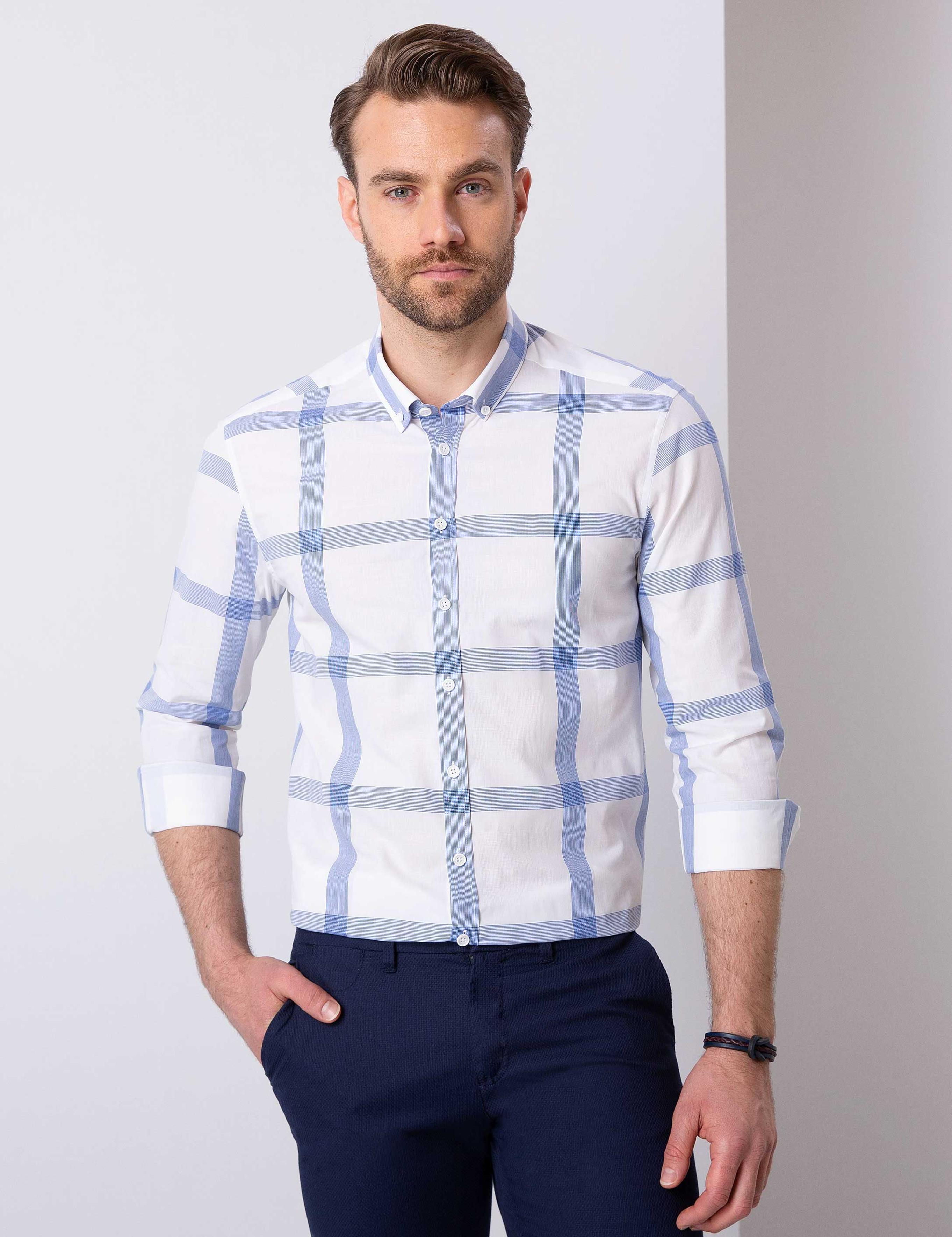 Mavi Slim Fit Uzun Kollu Gömlek