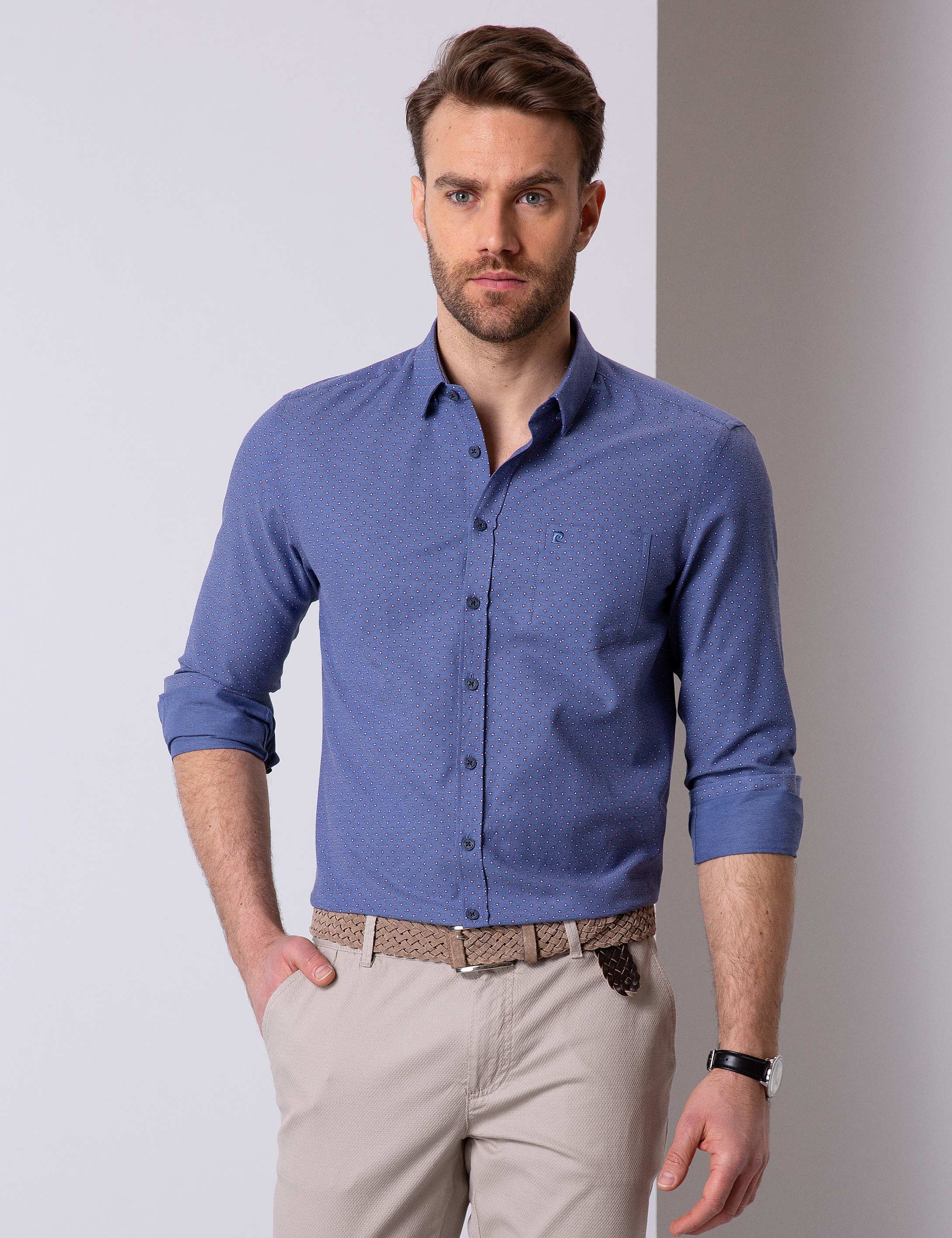 Lacivert Regular Fit Uzun Kollu Gömlek - Image 2