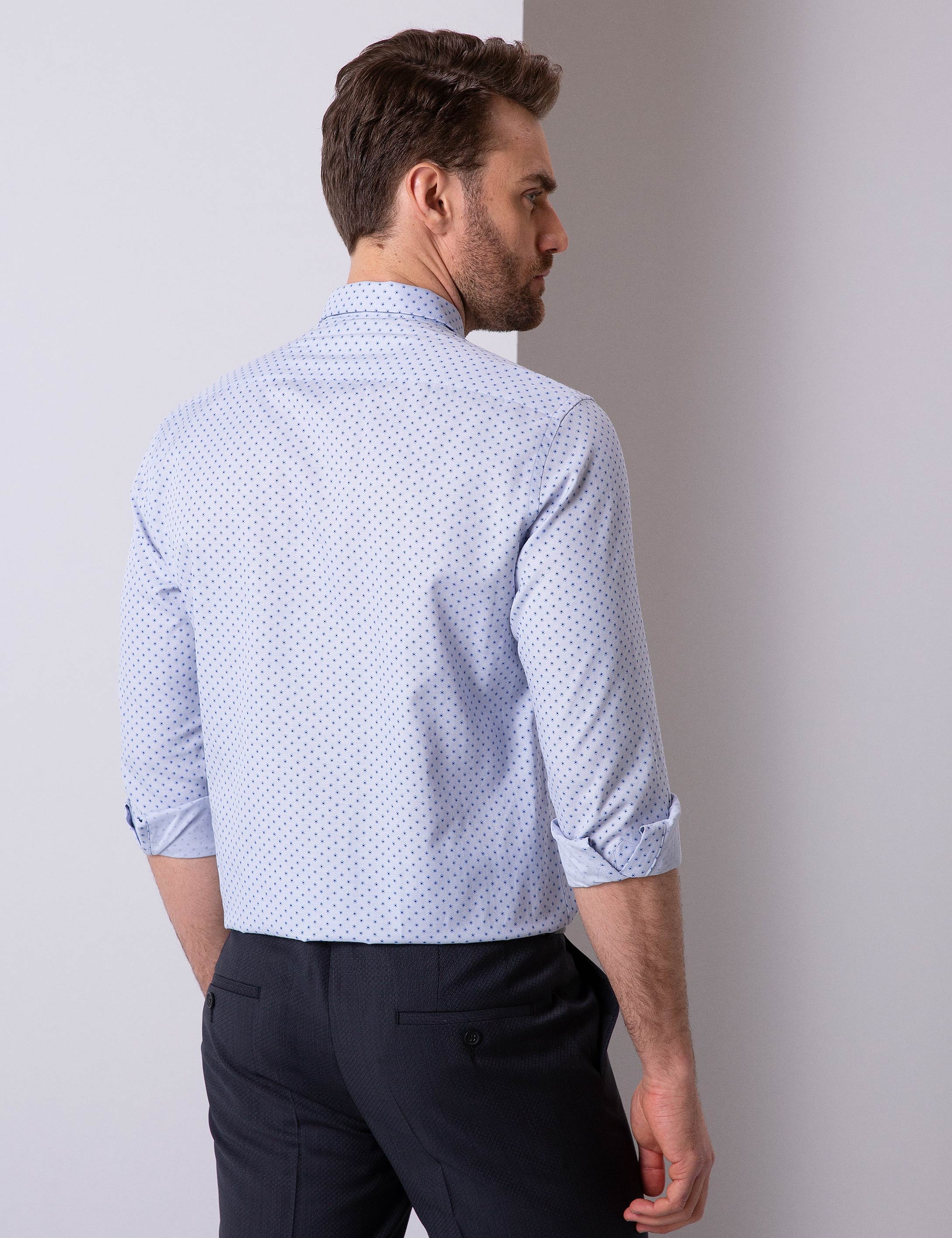 Açık Mavi Regular Fit Uzun Kollu Gömlek - Image 3