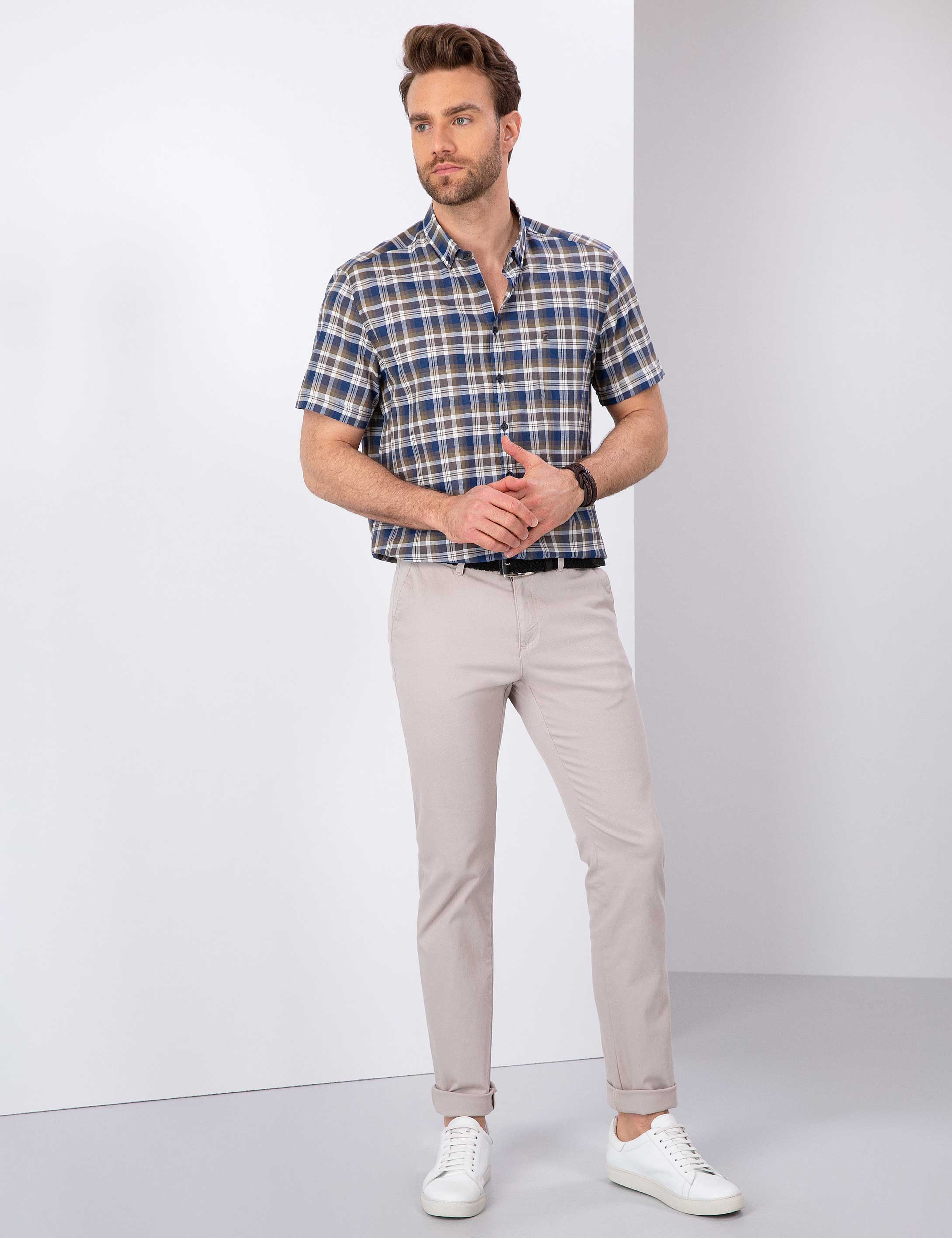 Kahverengi Regular Fit Kısa Kollu Gömlek - Image 4