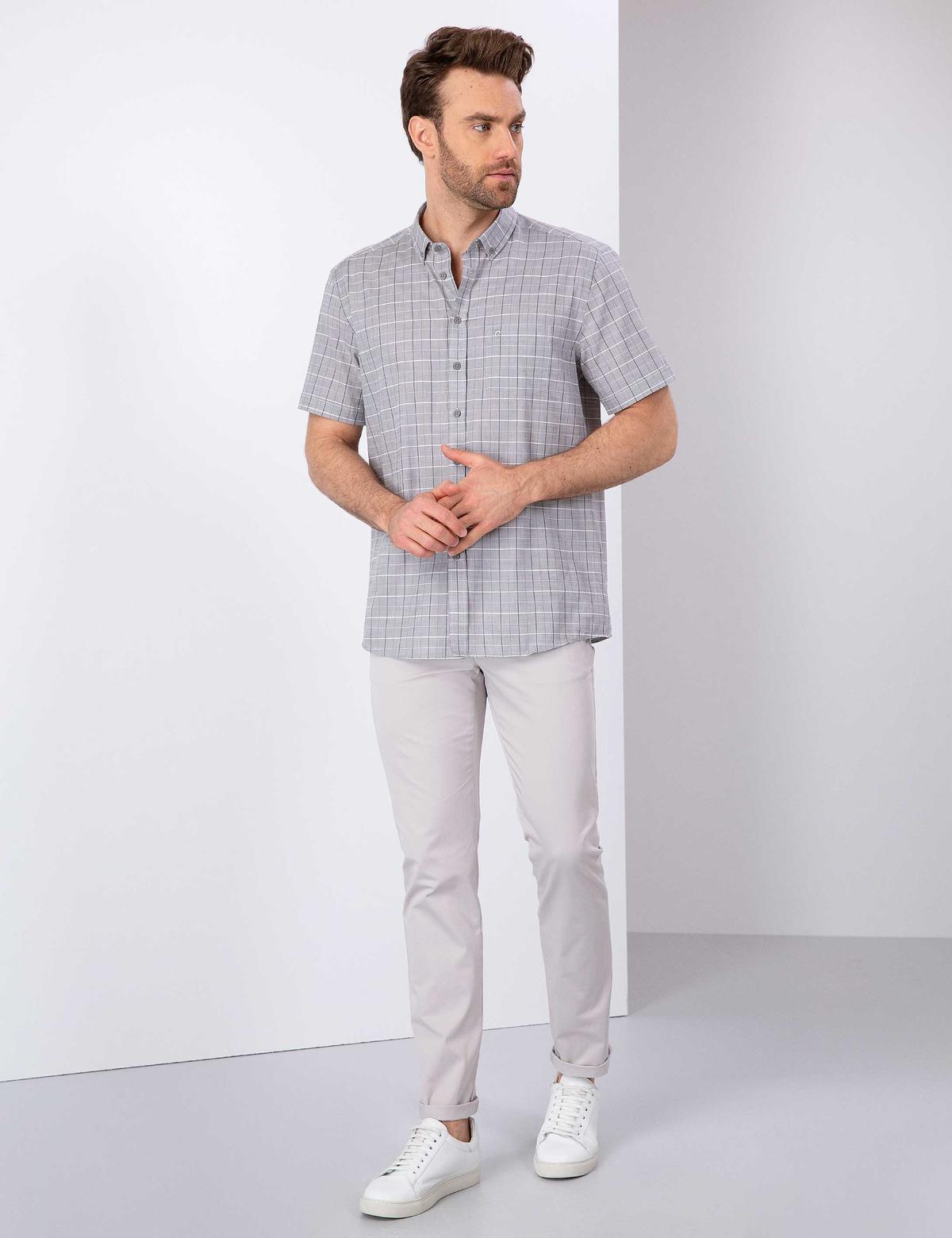 Gri Regular Fit Kısa Kollu Gömlek - 50203459005