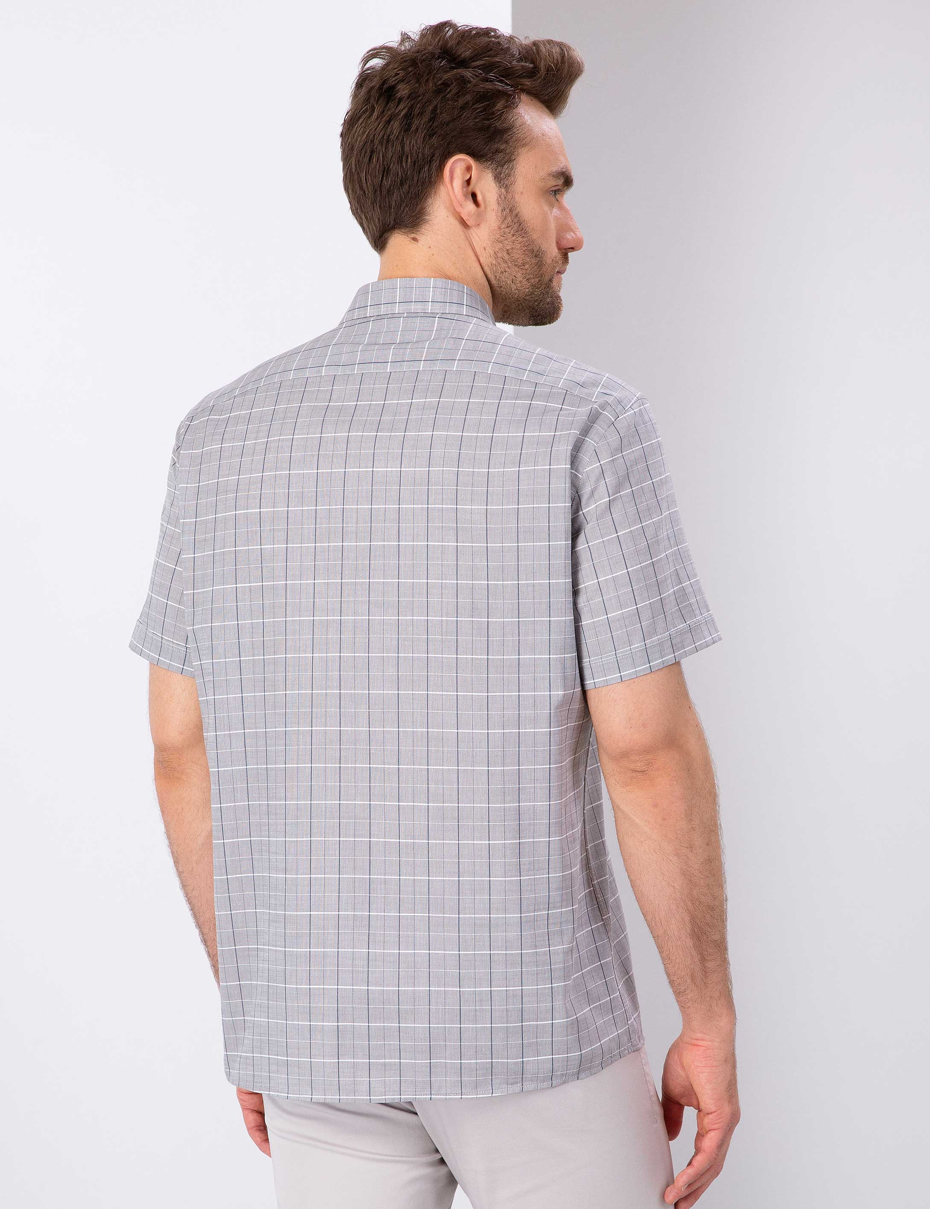 Gri Regular Fit Kısa Kollu Gömlek - Image 3