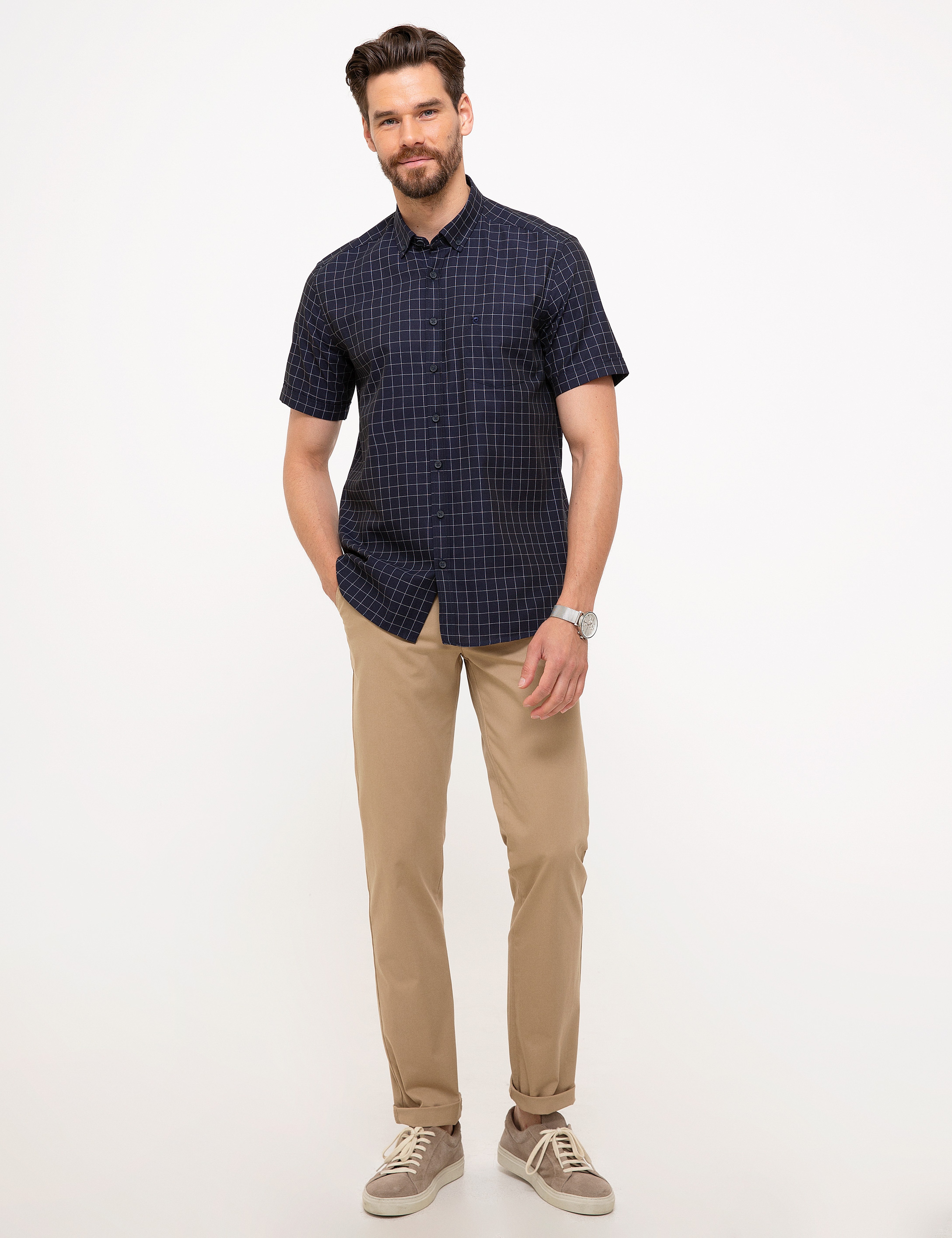 Lacivert Regular Fit Kısa Kollu Gömlek - Image 4