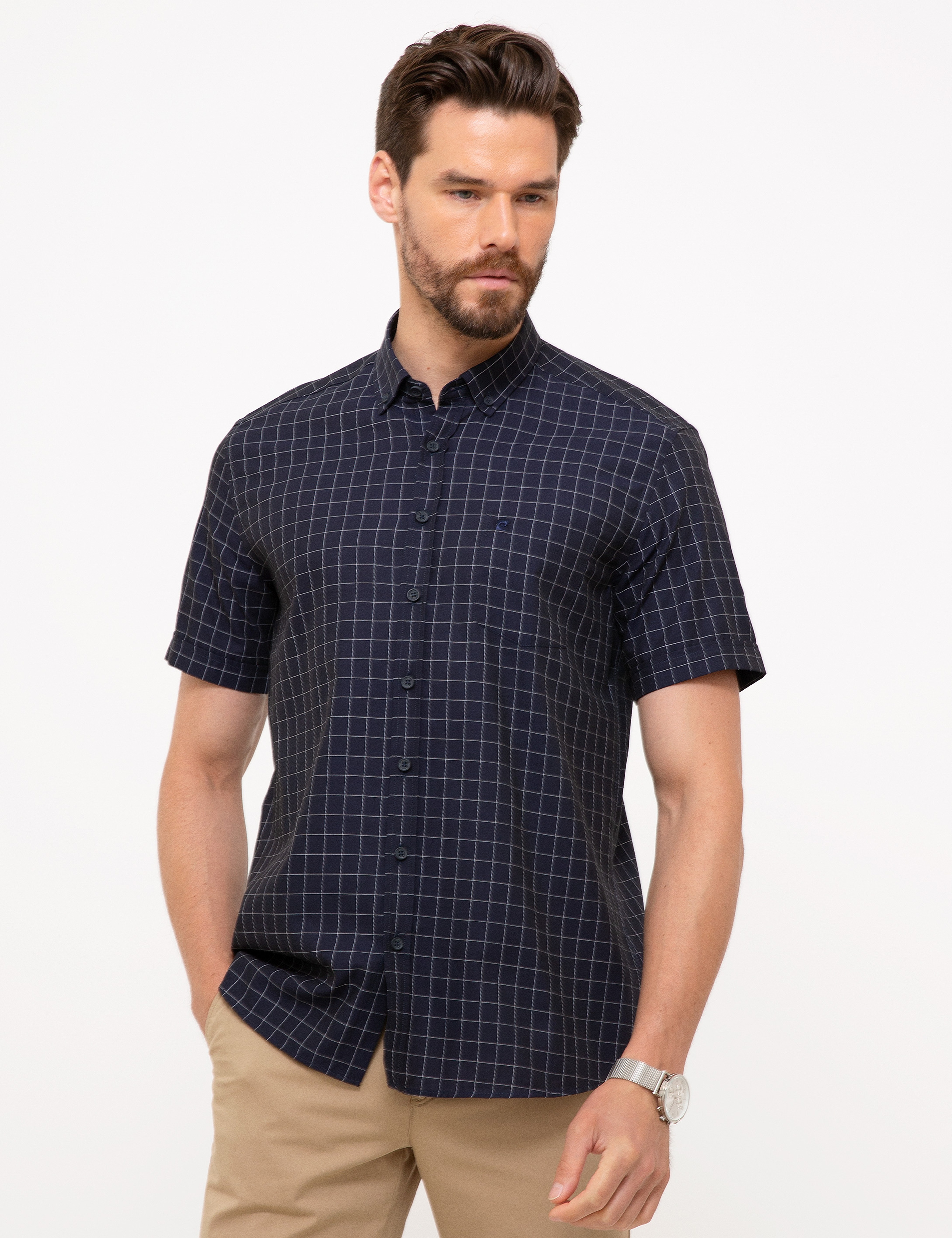 Lacivert Regular Fit Kısa Kollu Gömlek - Image 1