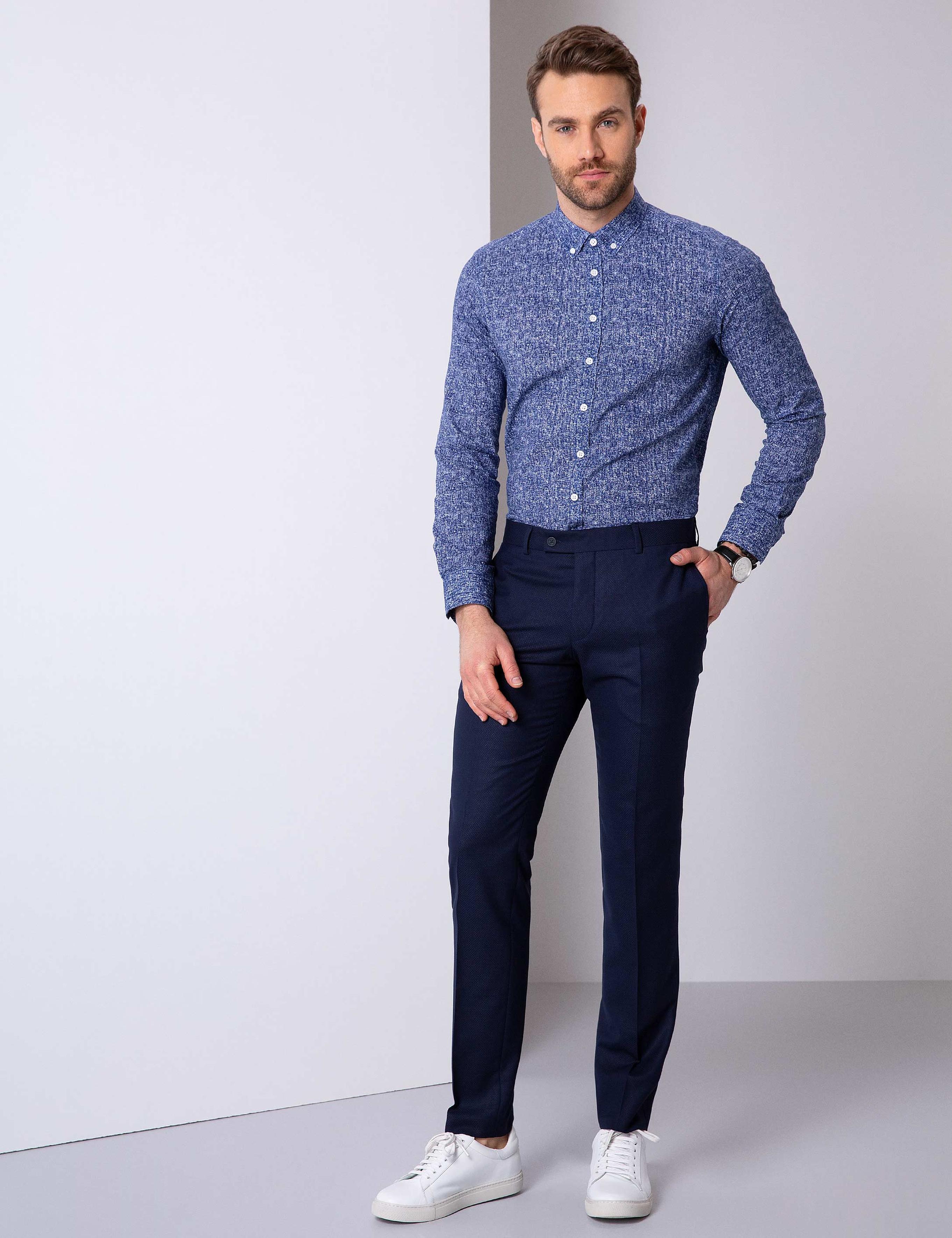 Mavi Slim Fit Uzun Kollu Gömlek