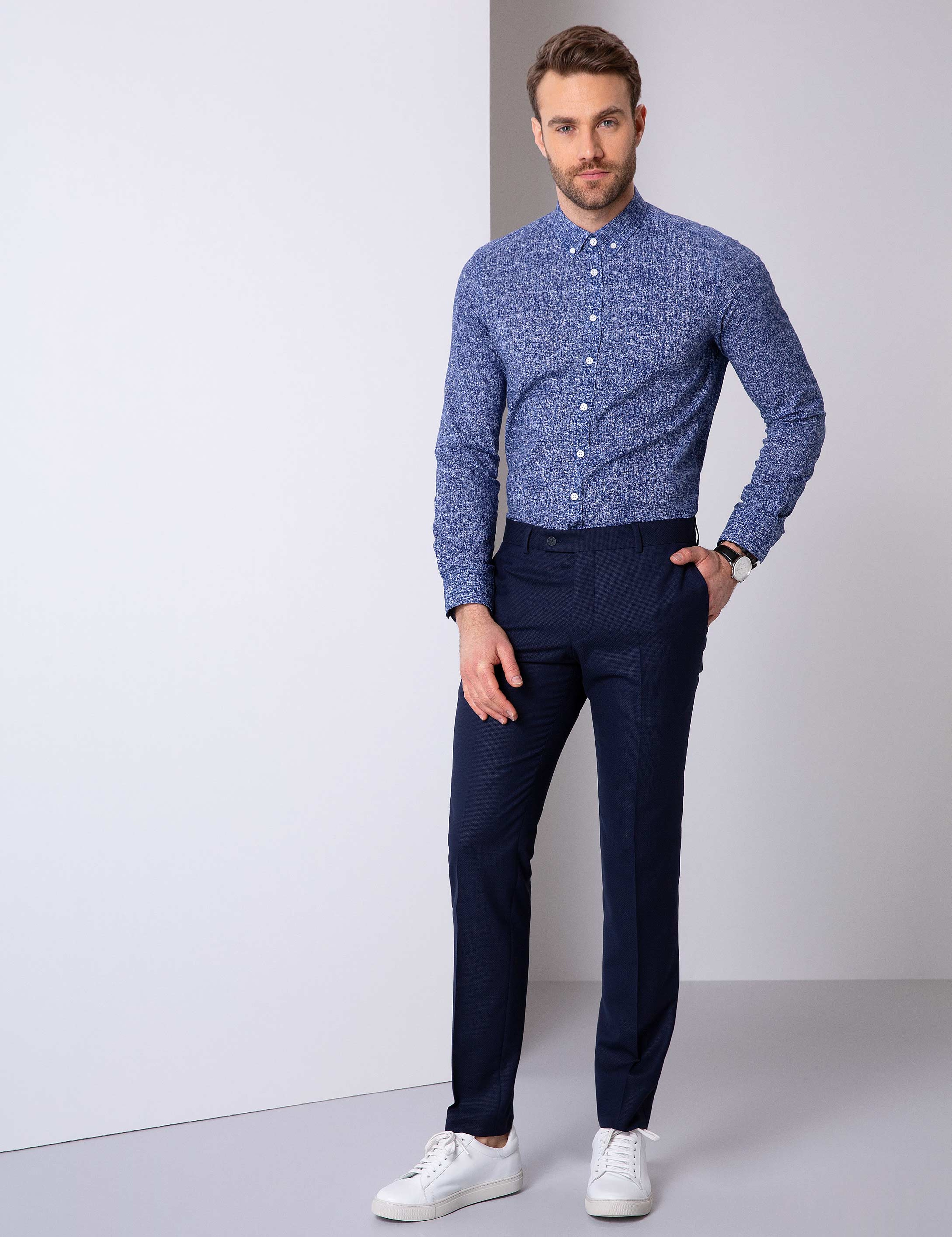 Mavi Slim Fit Uzun Kollu Gömlek - Image 2