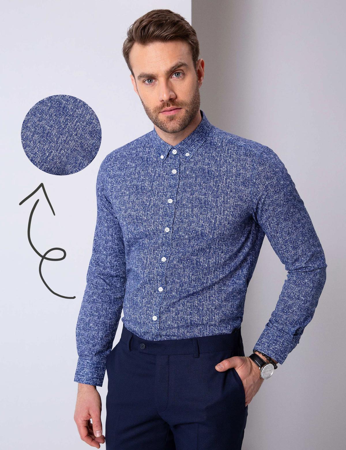 Mavi Slim Fit Uzun Kollu Gömlek