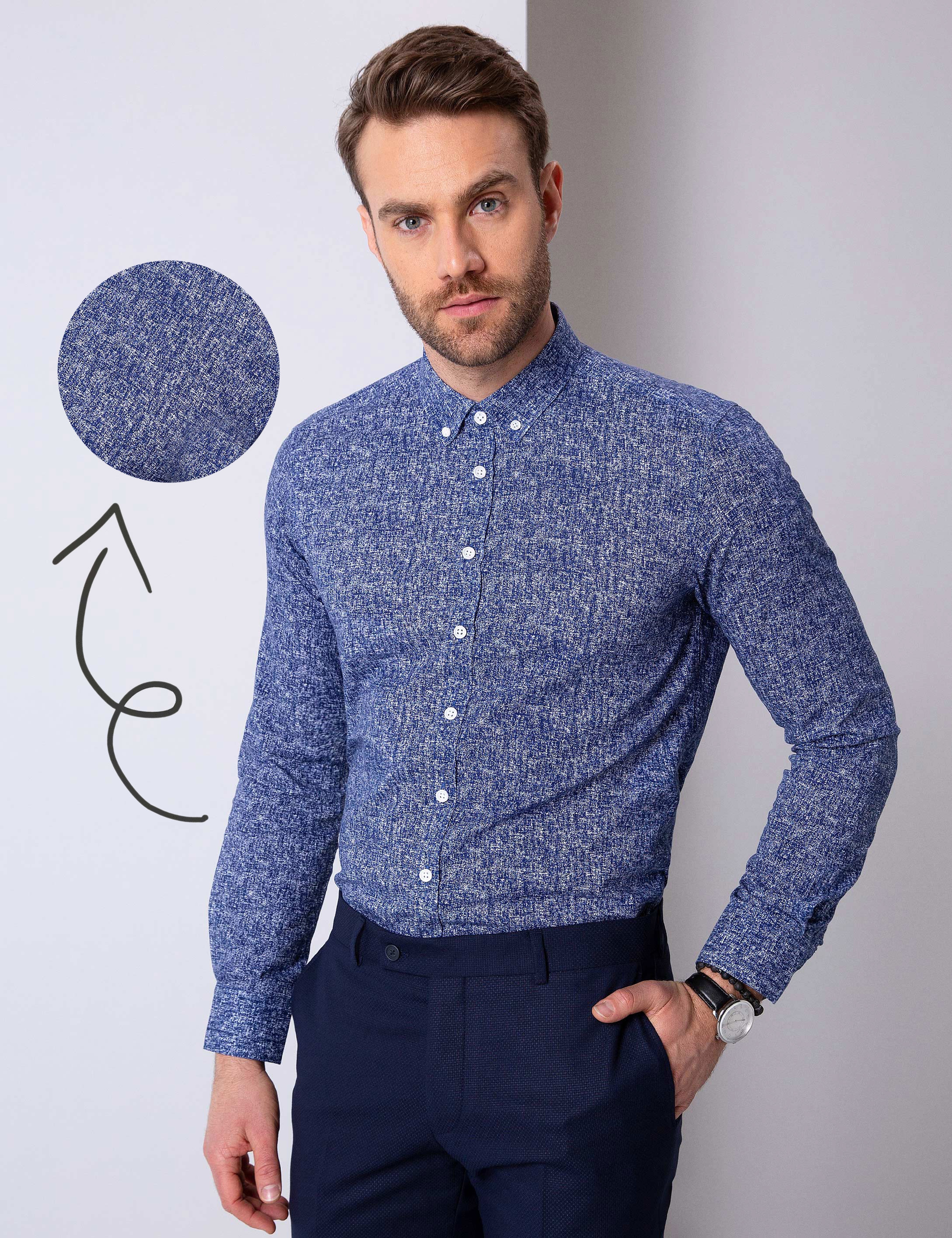 Mavi Slim Fit Uzun Kollu Gömlek - Image 1