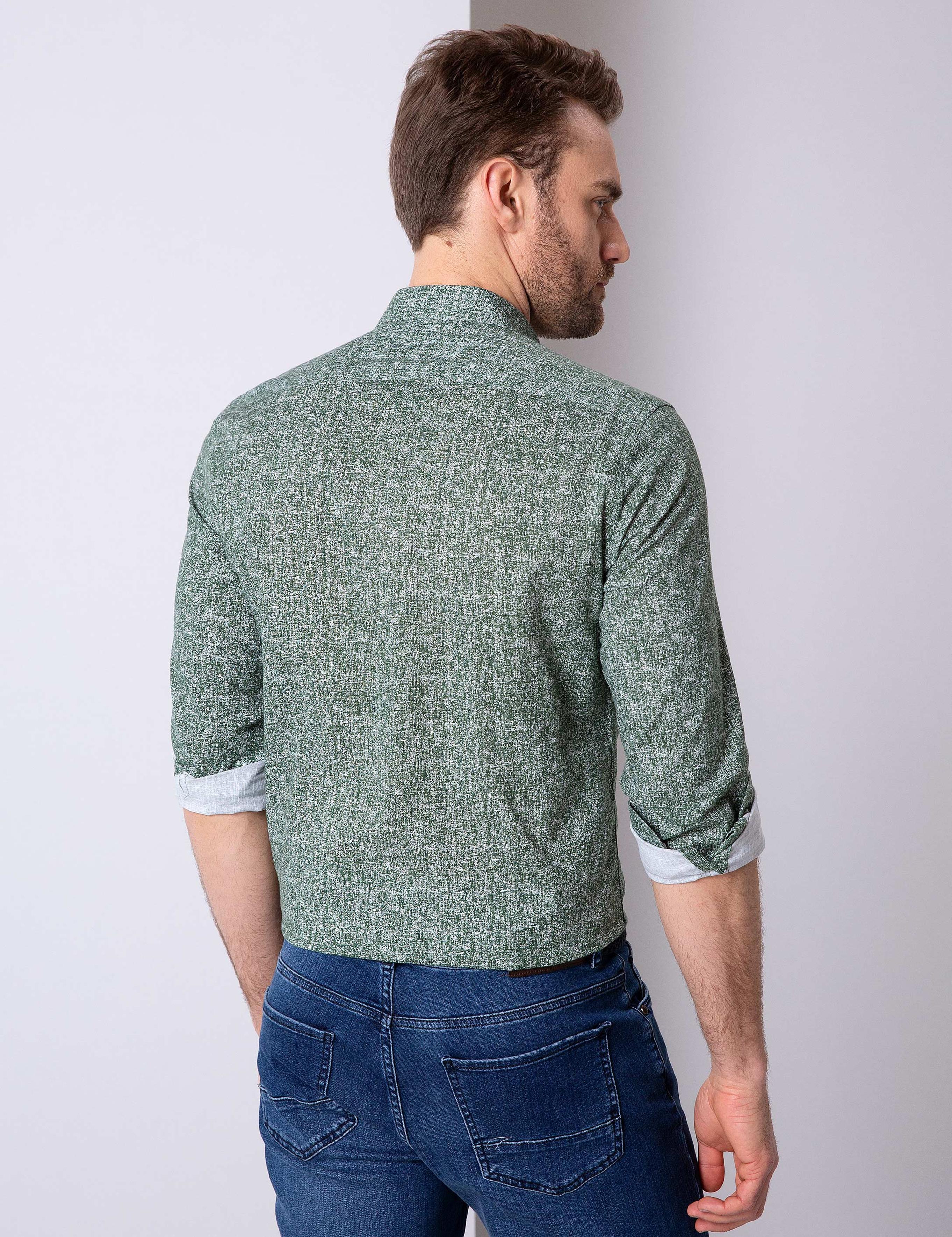 Yeşil Slim Fit Uzun Kollu Gömlek