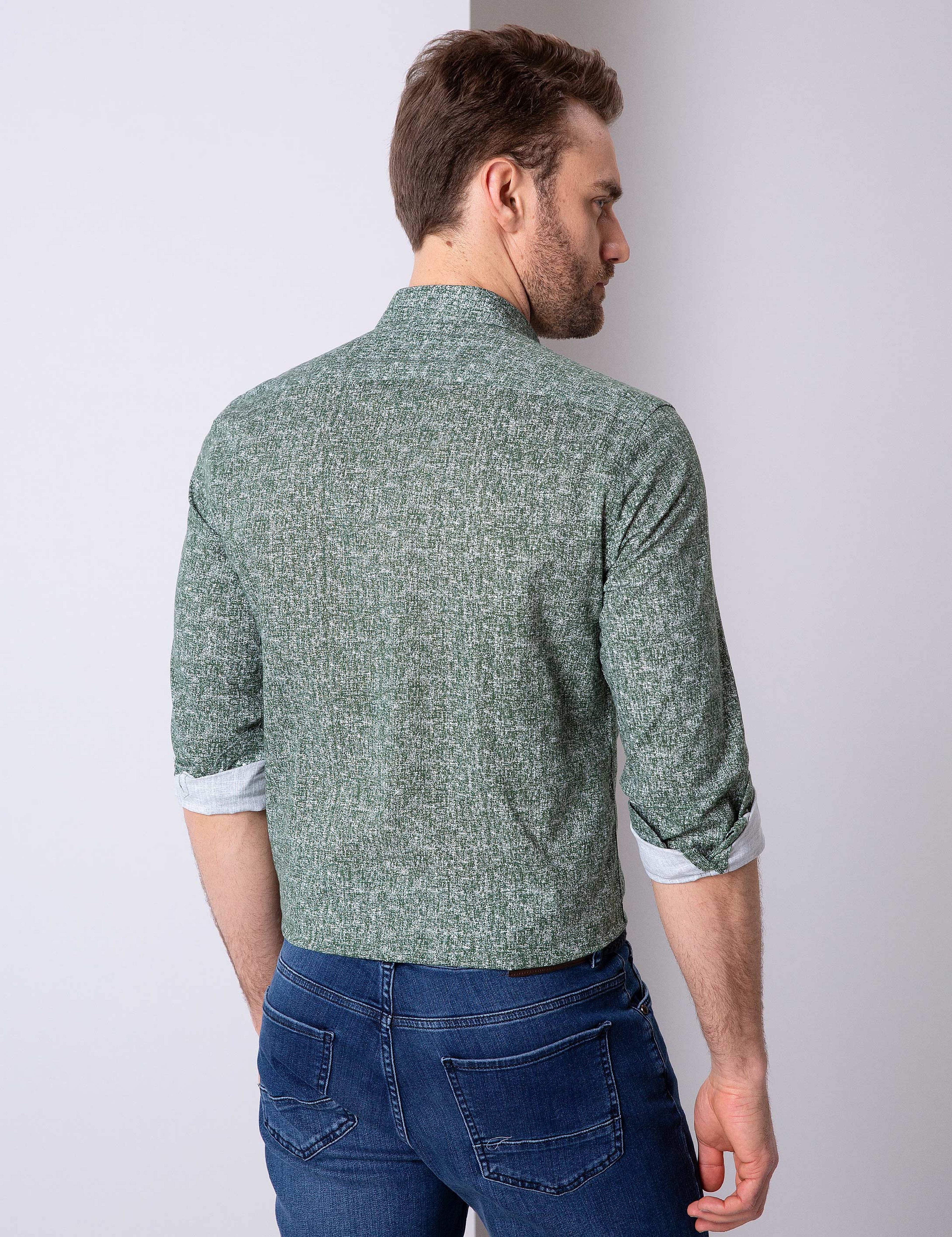 Yeşil Slim Fit Uzun Kollu Gömlek - Image 3