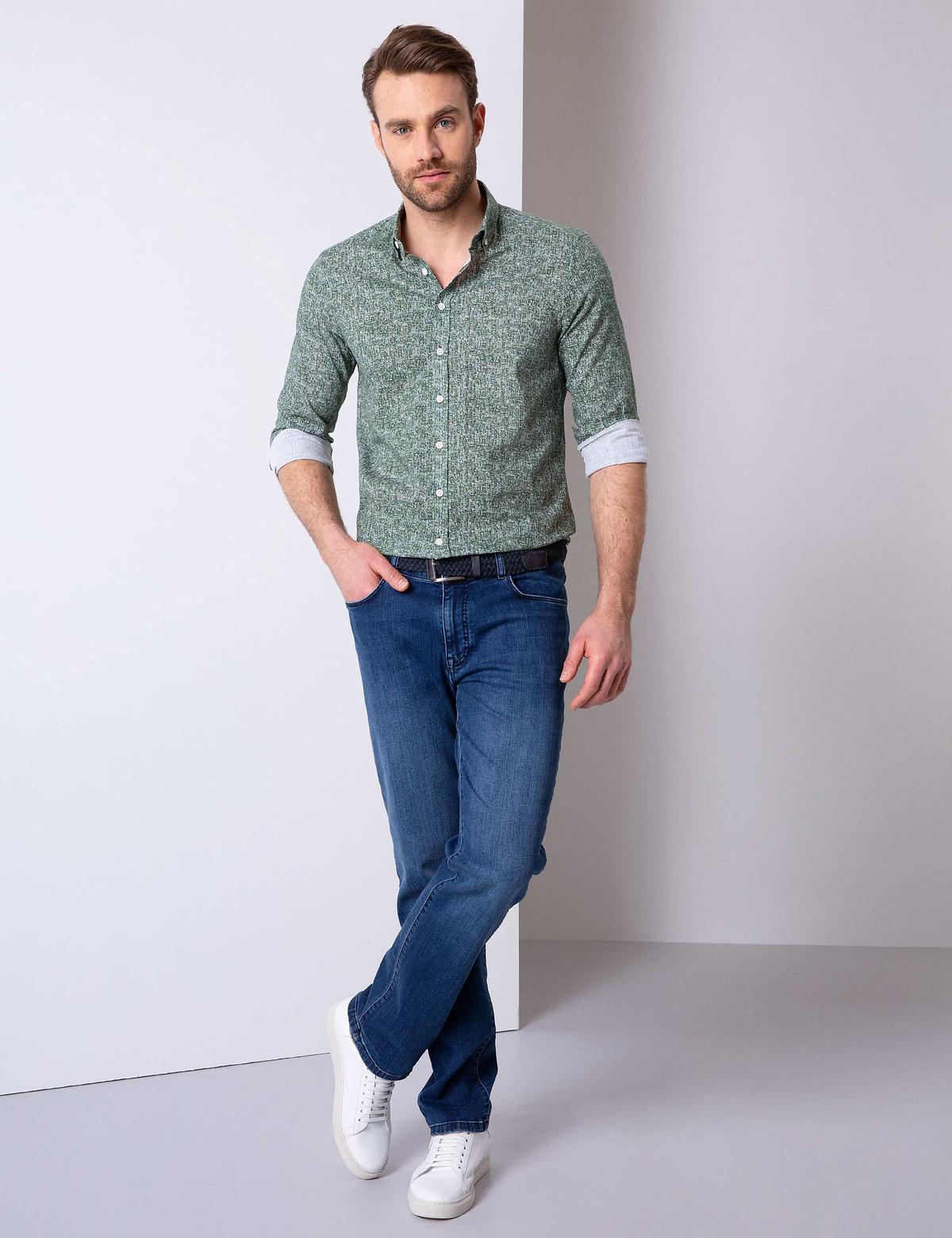 Yeşil Slim Fit Uzun Kollu Gömlek - 50203464058