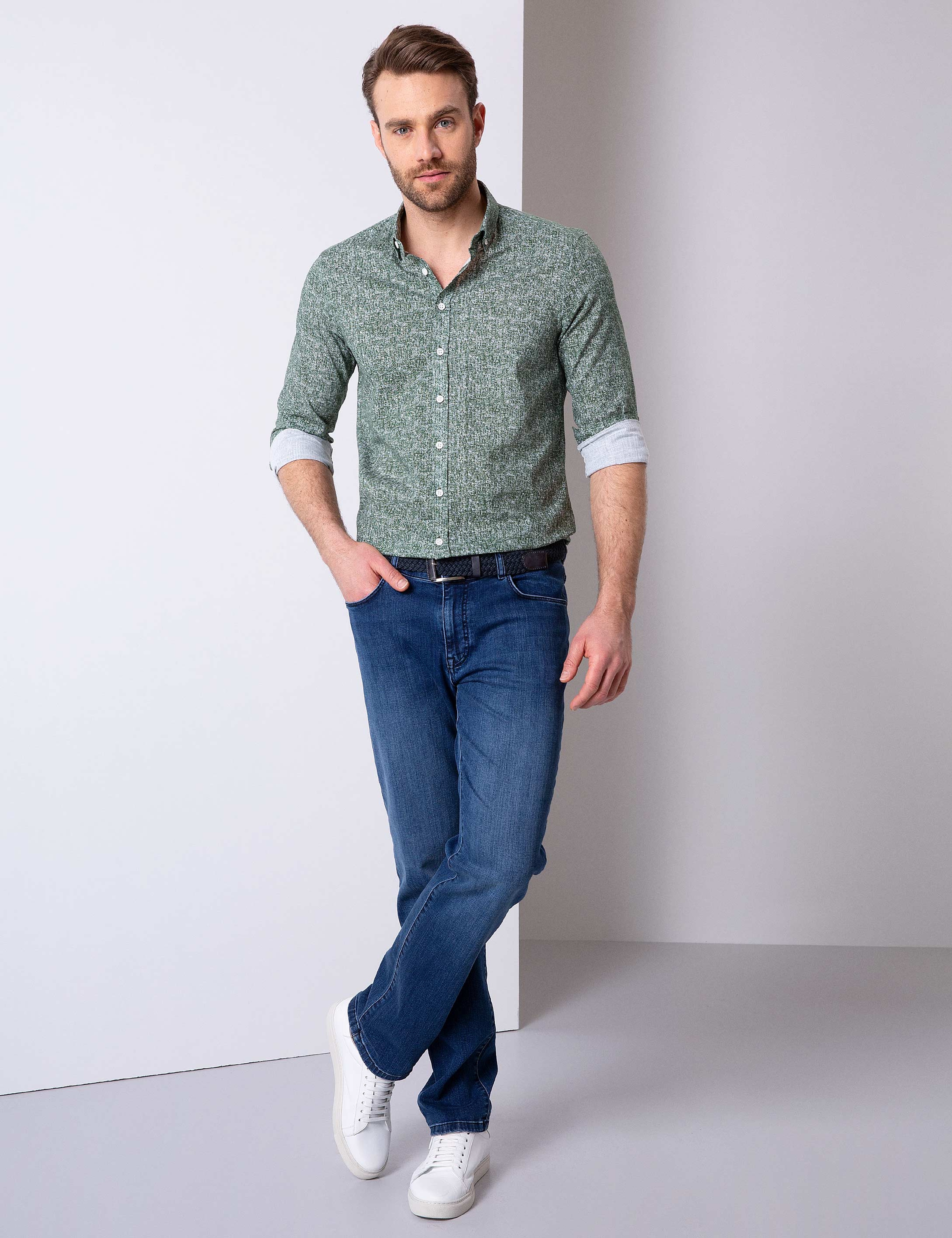 Yeşil Slim Fit Uzun Kollu Gömlek - Image 2