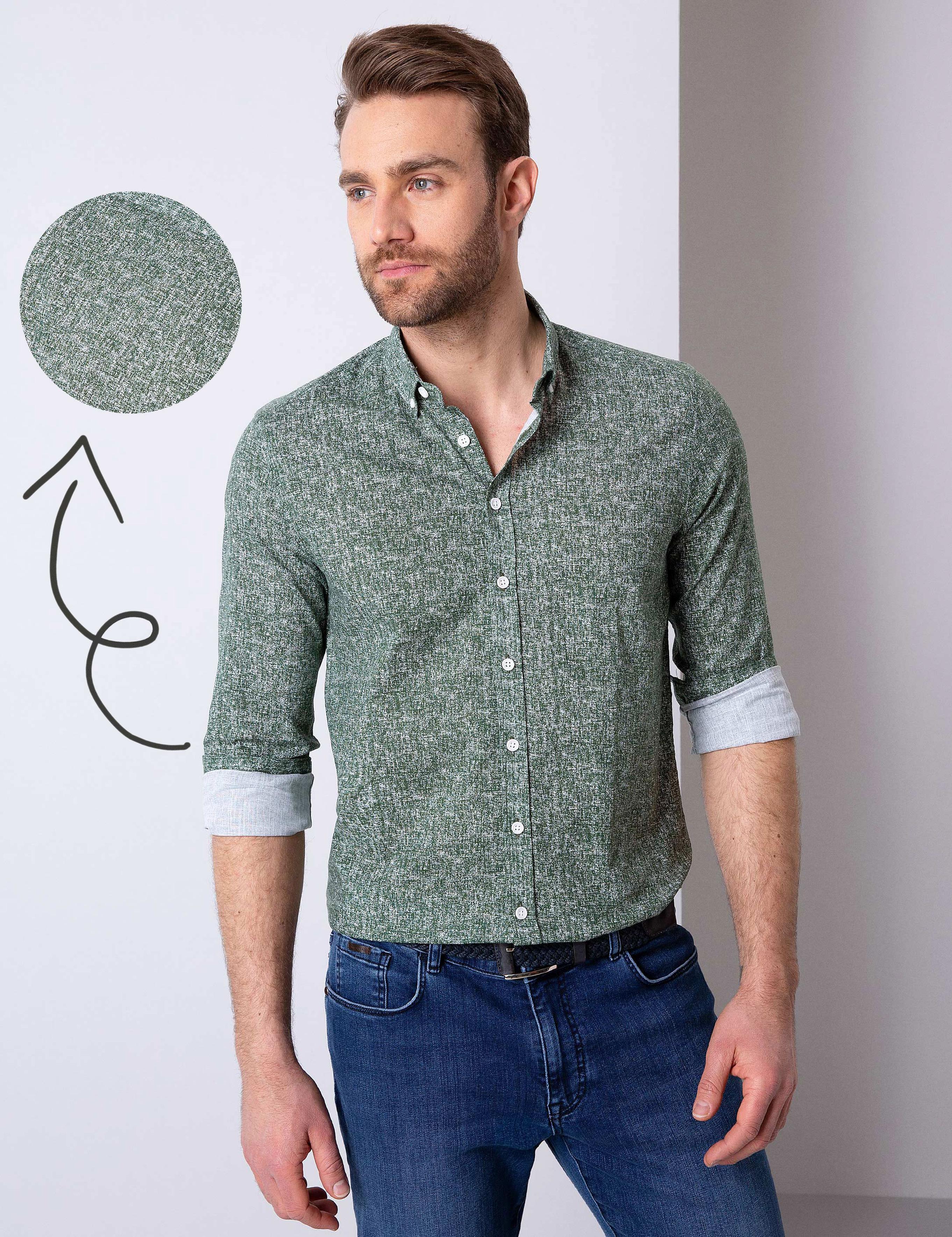 Yeşil Slim Fit Uzun Kollu Gömlek