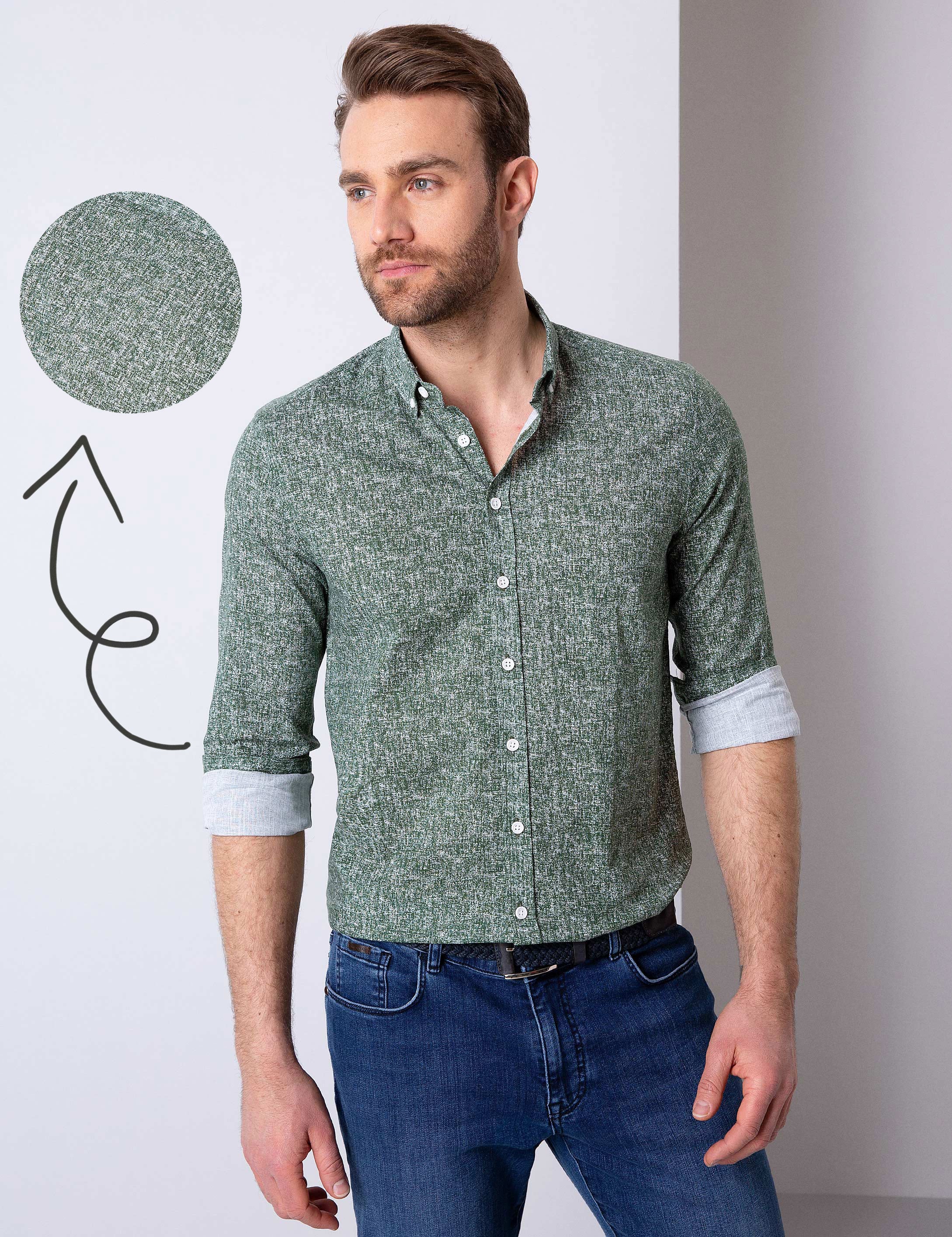 Yeşil Slim Fit Uzun Kollu Gömlek