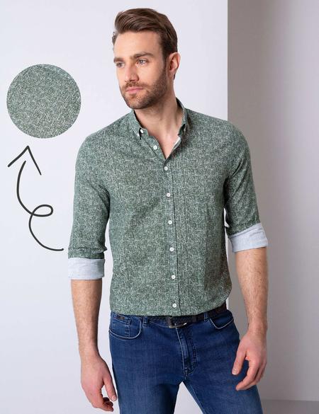 Yeşil Slim Fit Uzun Kollu Gömlek - 50203464058