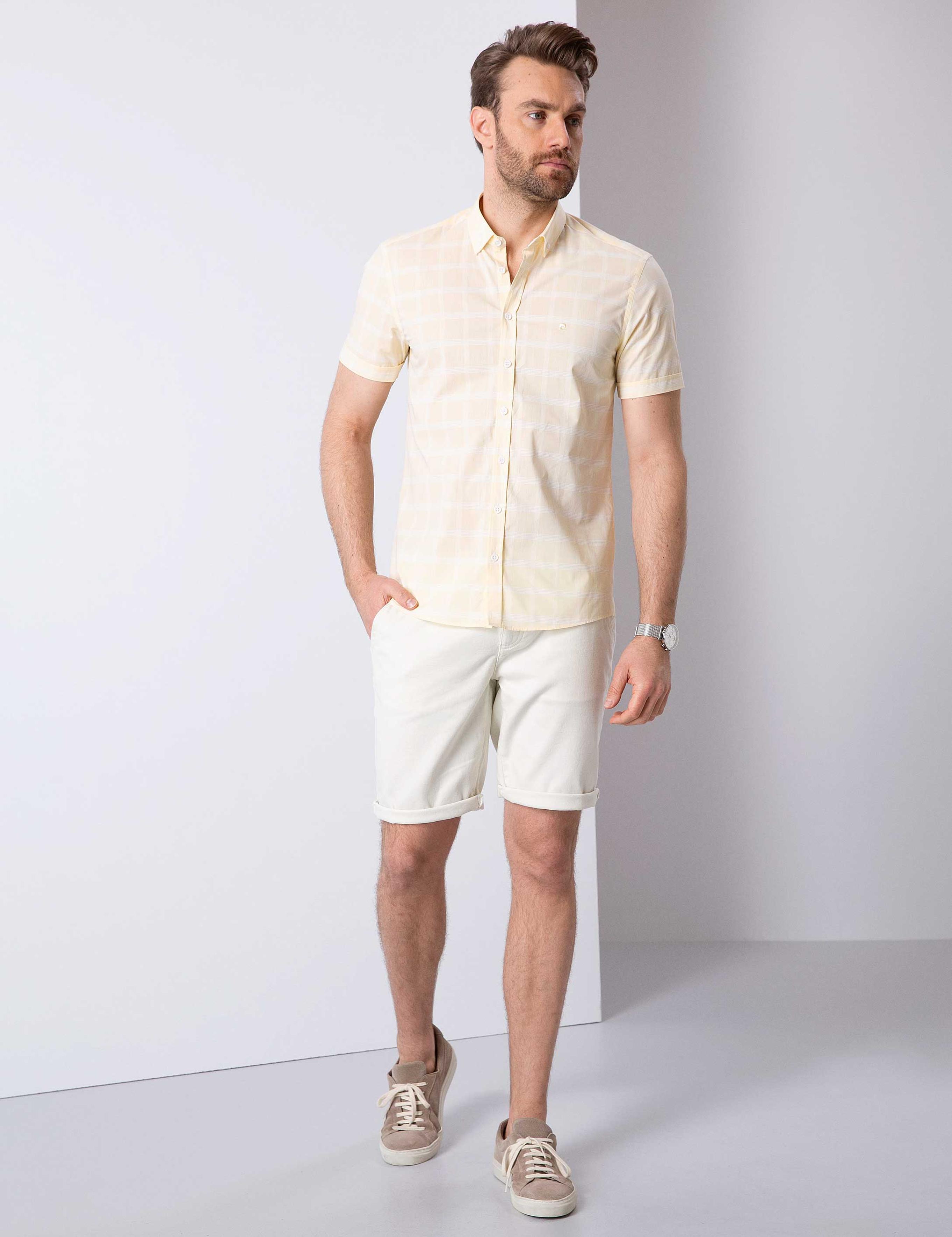 Sarı Slim Fit Uzun Kollu Gömlek