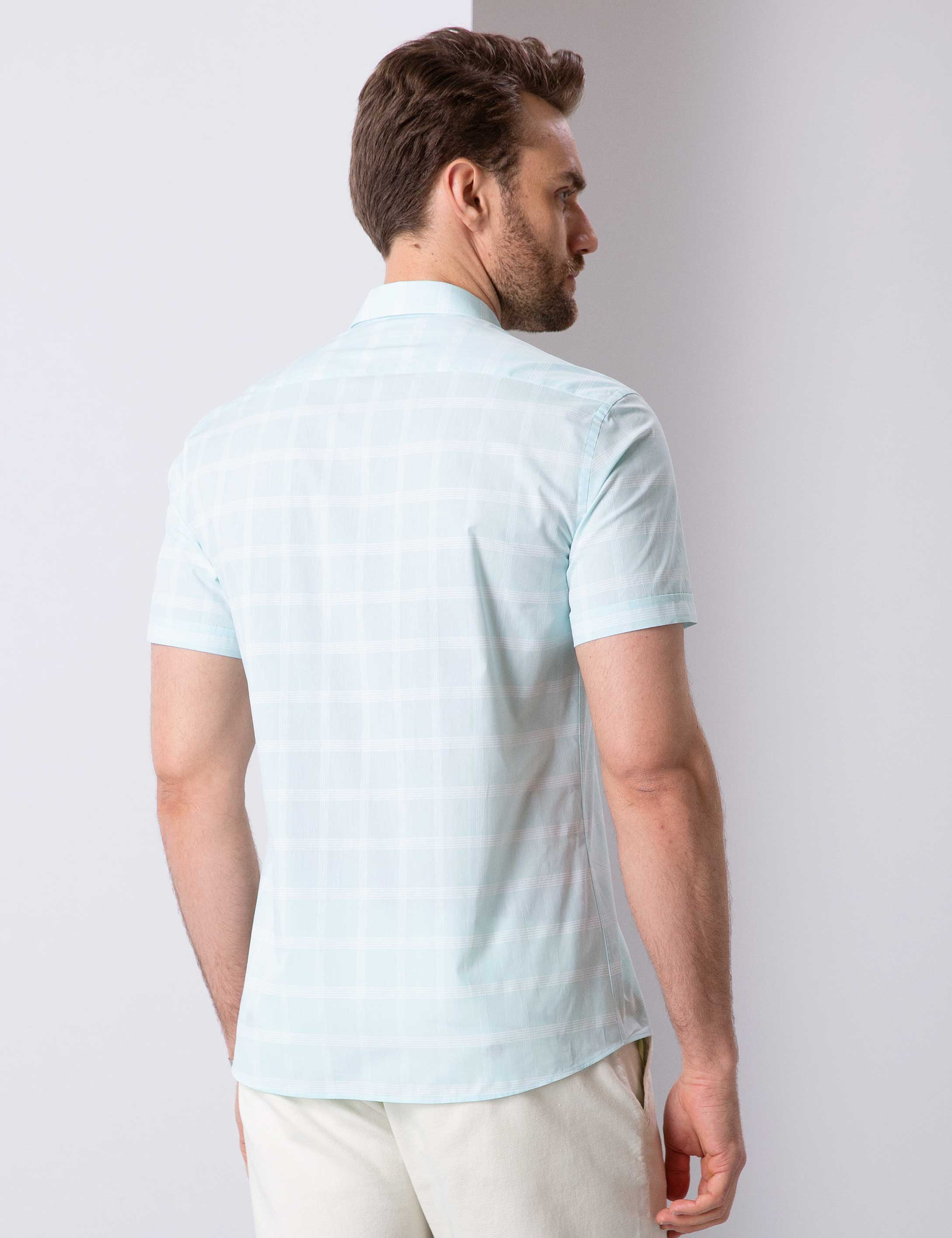Mint Yeşil Slim Fit Kısa Kollu Gömlek - Image 4