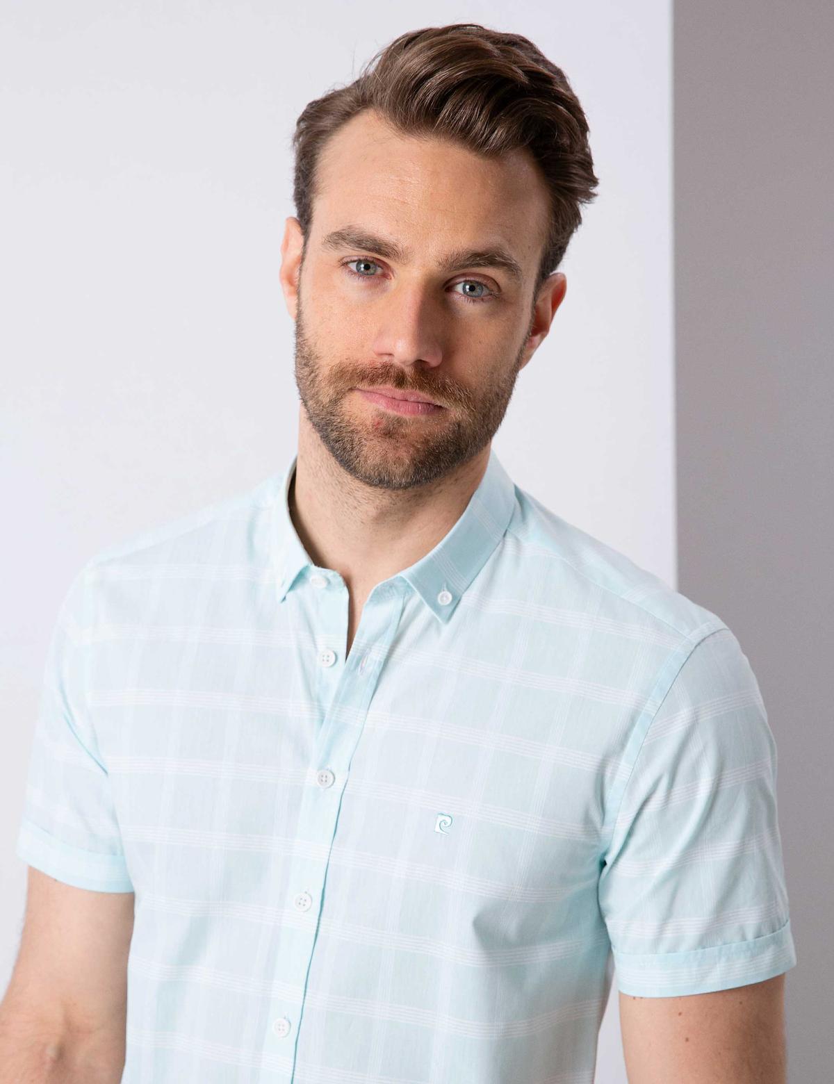 Su Yeşili Slim Fit Uzun Kollu Gömlek - 50203468024