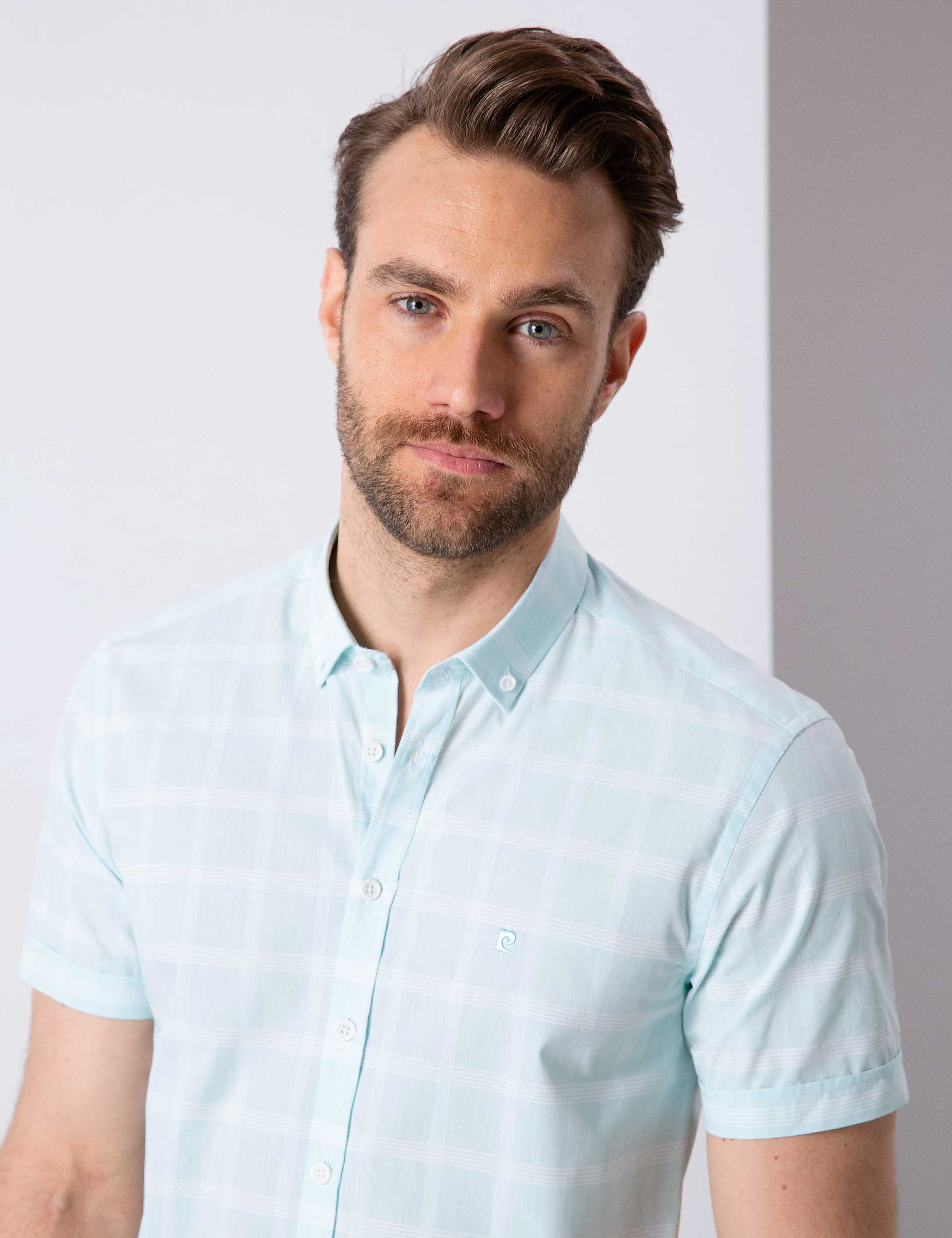 Mint Yeşil Slim Fit Kısa Kollu Gömlek - Image 2