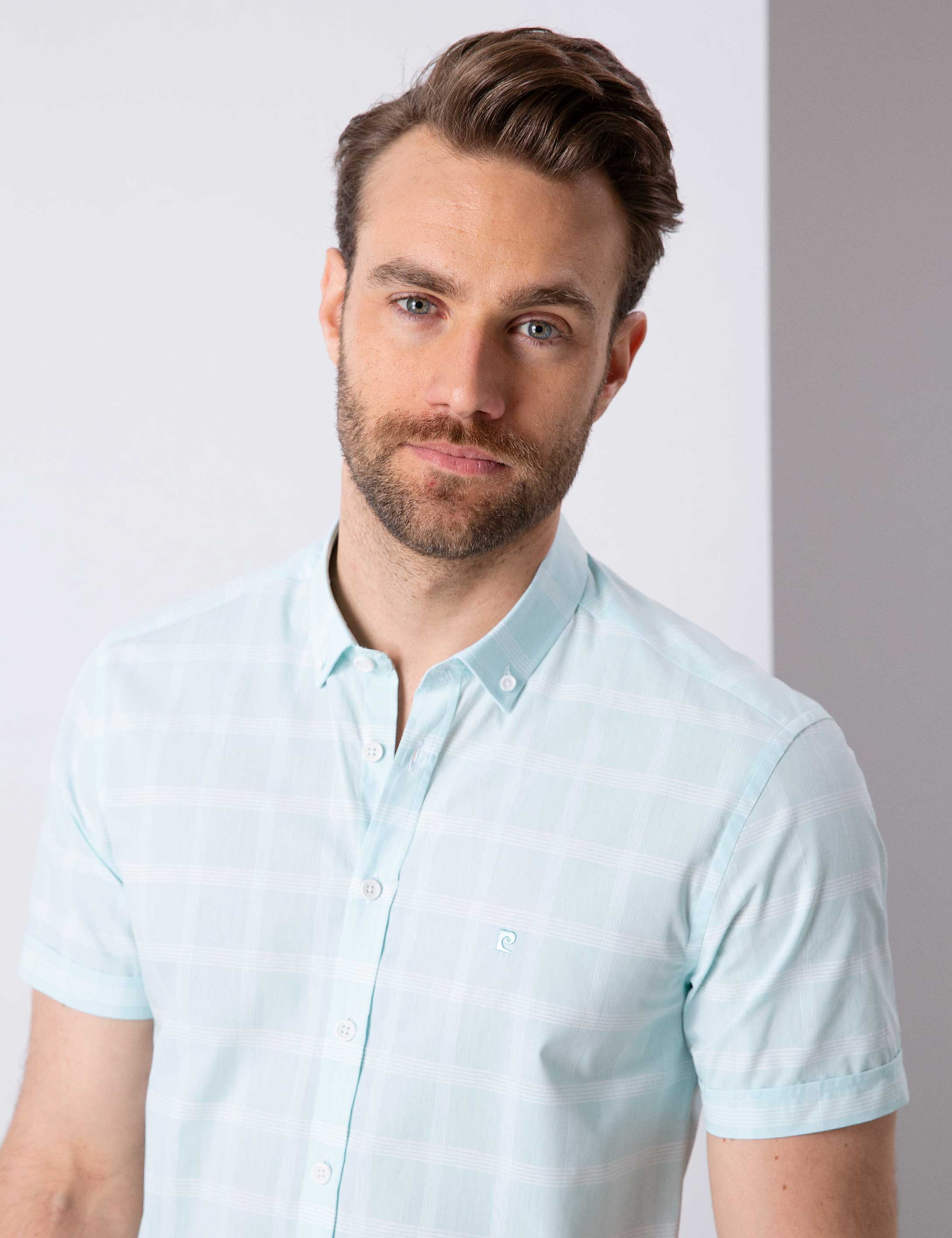 Mint Yeşil Slim Fit Kısa Kollu Gömlek