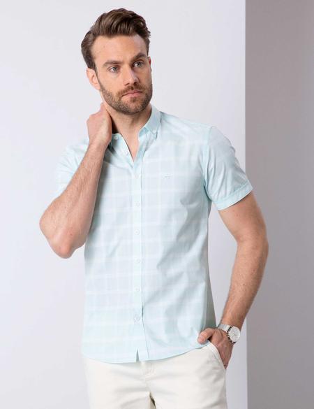 Su Yeşili Slim Fit Uzun Kollu Gömlek - 50203468024