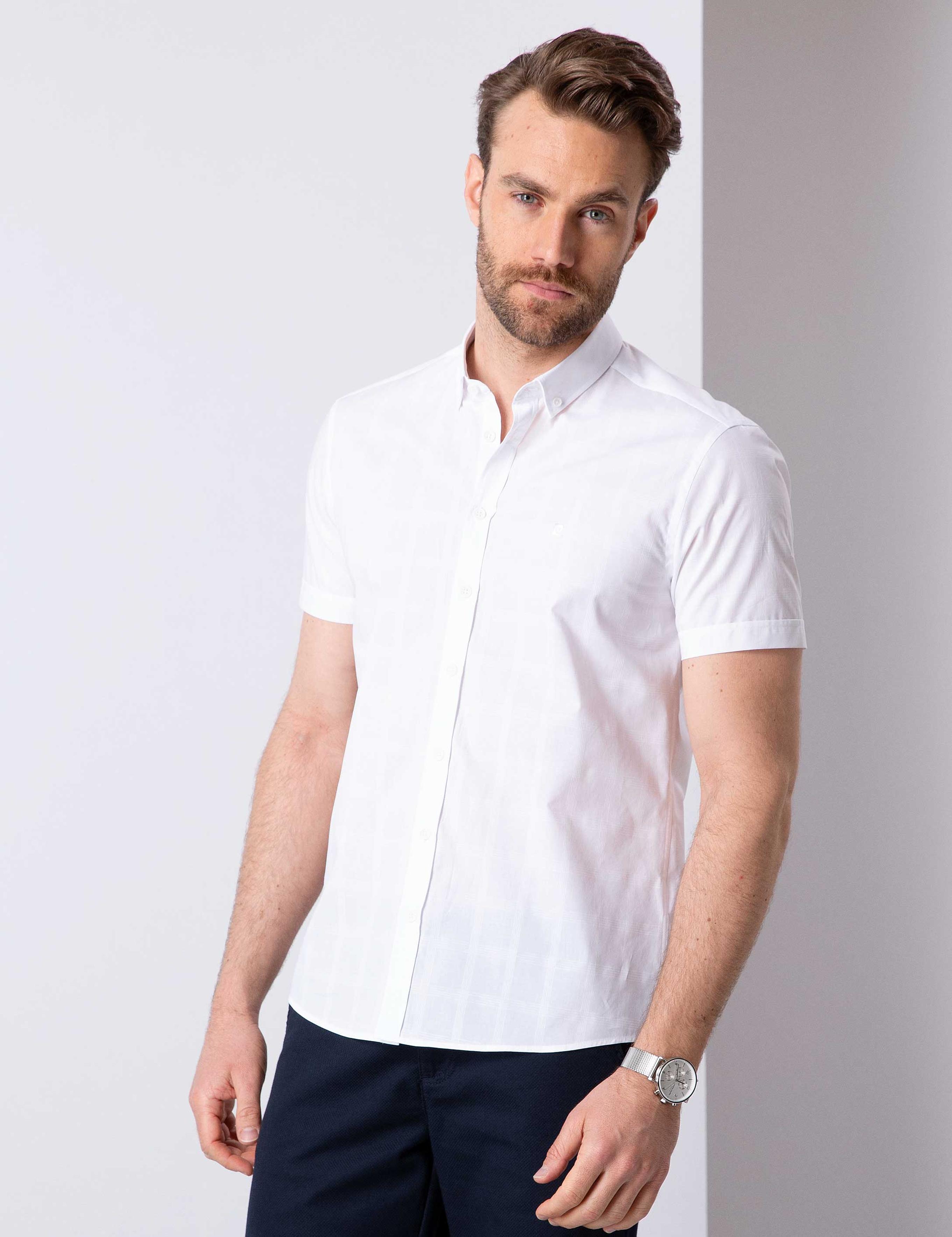 Beyaz Slim Fit Uzun Kollu Gömlek