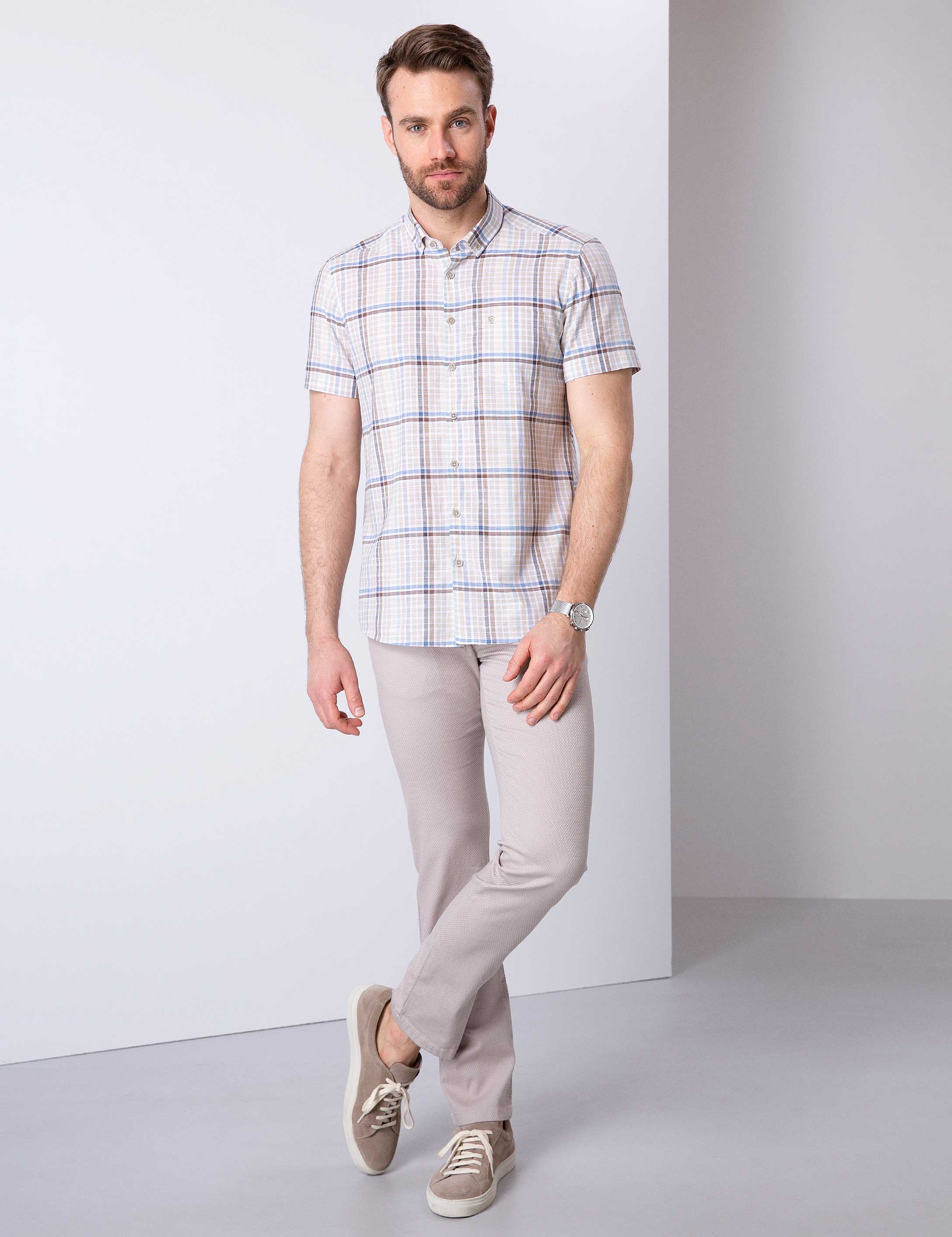 Gri Regular Fit Kısa Kollu Gömlek - Image 2