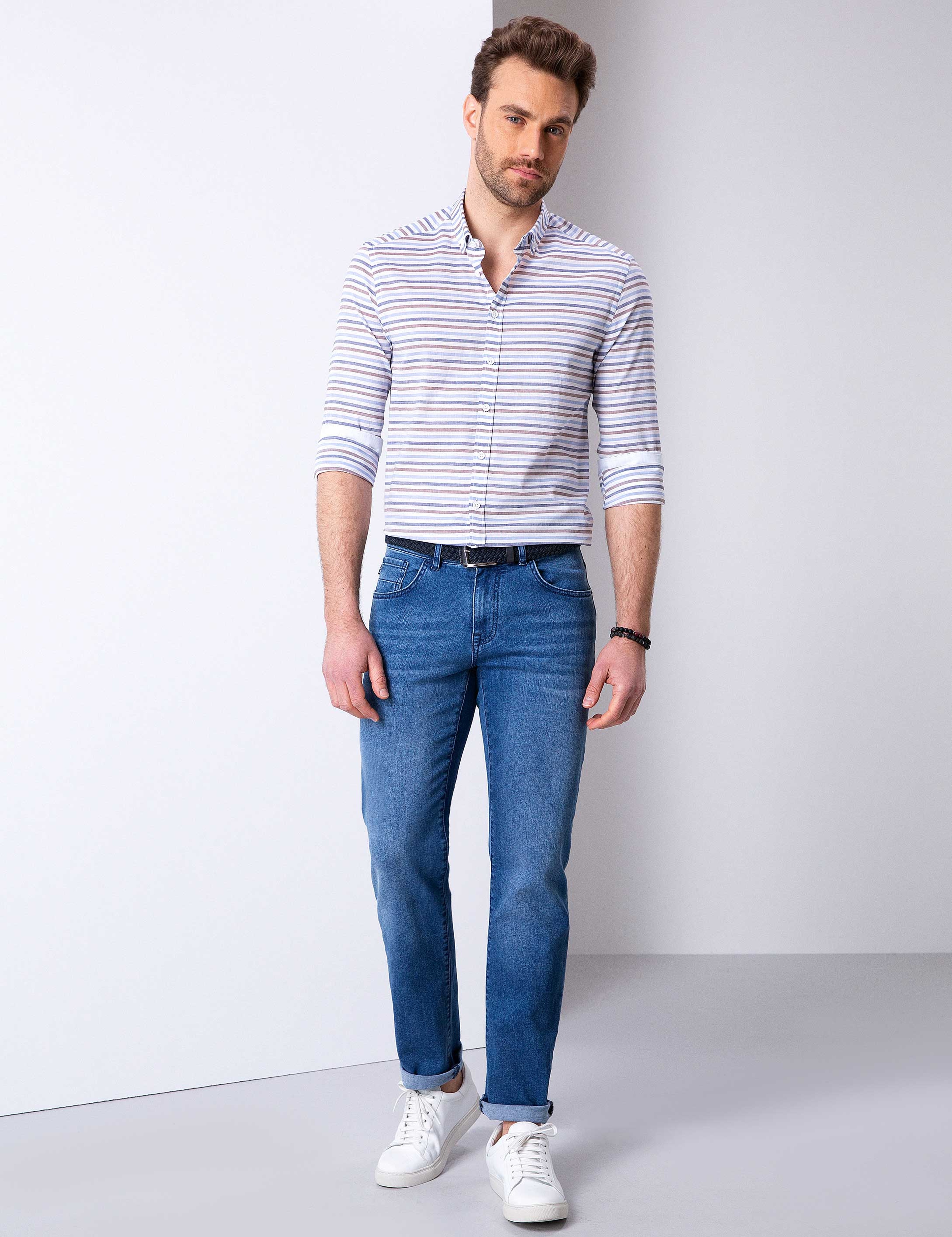 Mavi Slim Fit Uzun Kollu Gömlek - Image 3