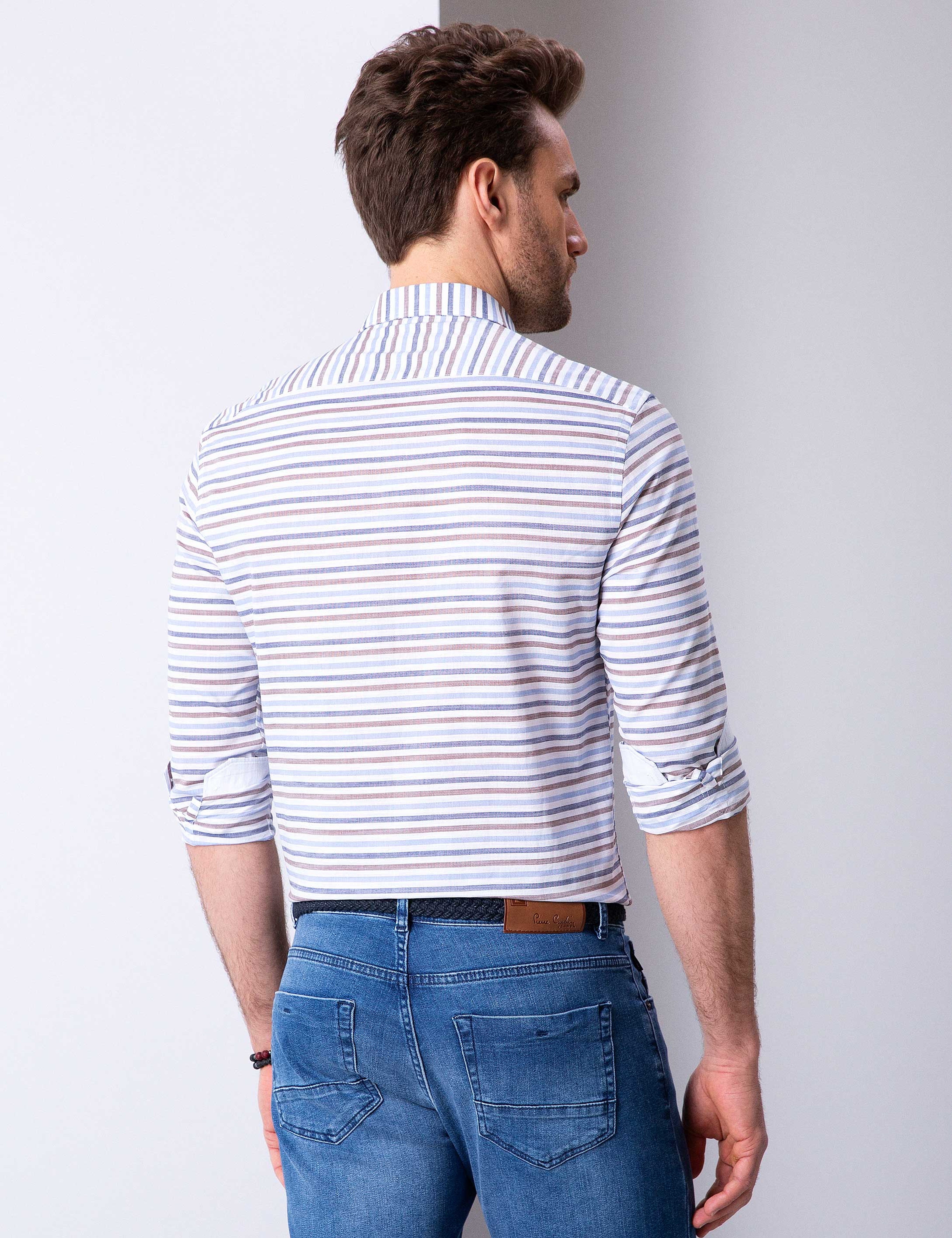 Mavi Slim Fit Uzun Kollu Gömlek - Image 4