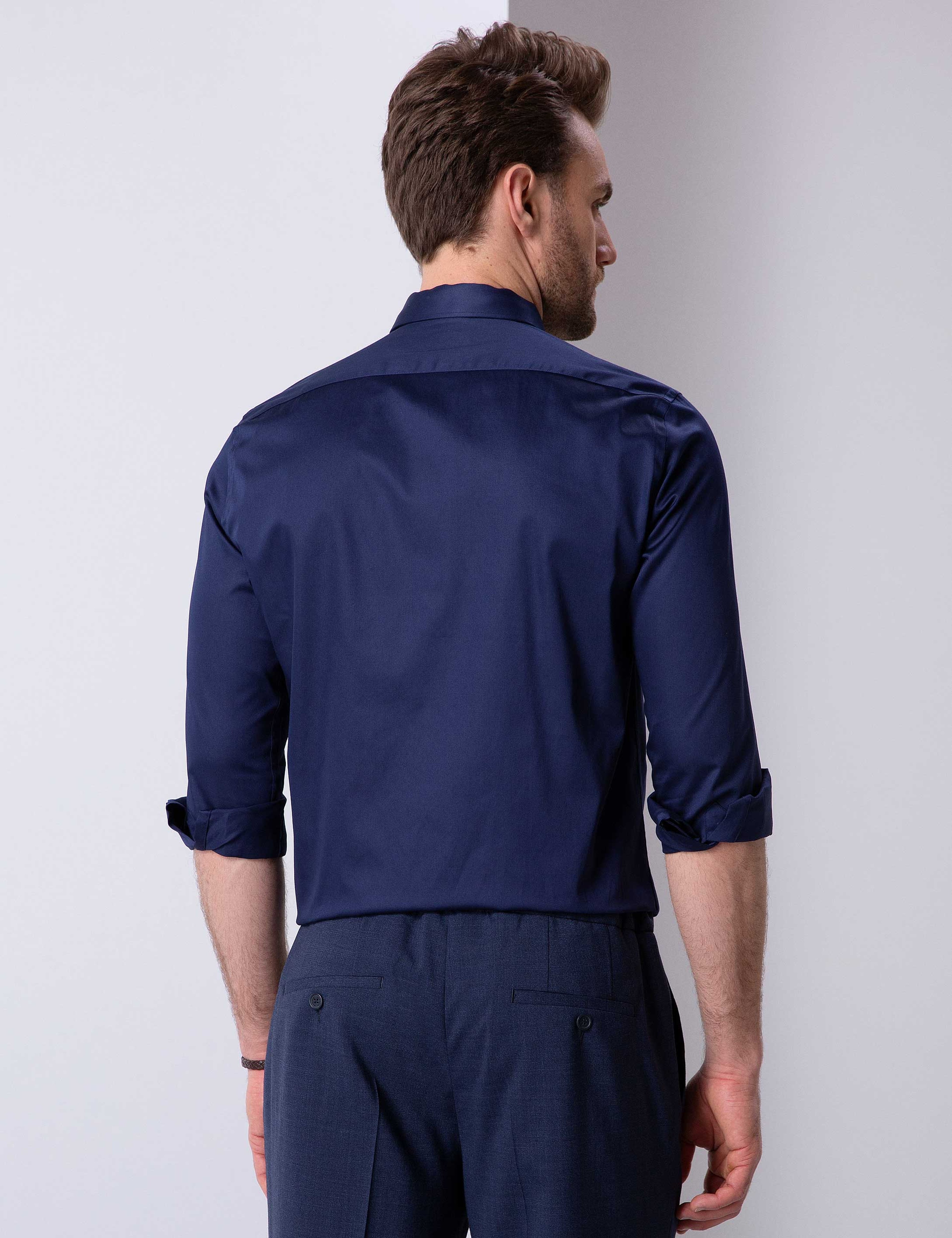 Lacivert Regular Fit Uzun Kollu Basic Gömlek - Image 3
