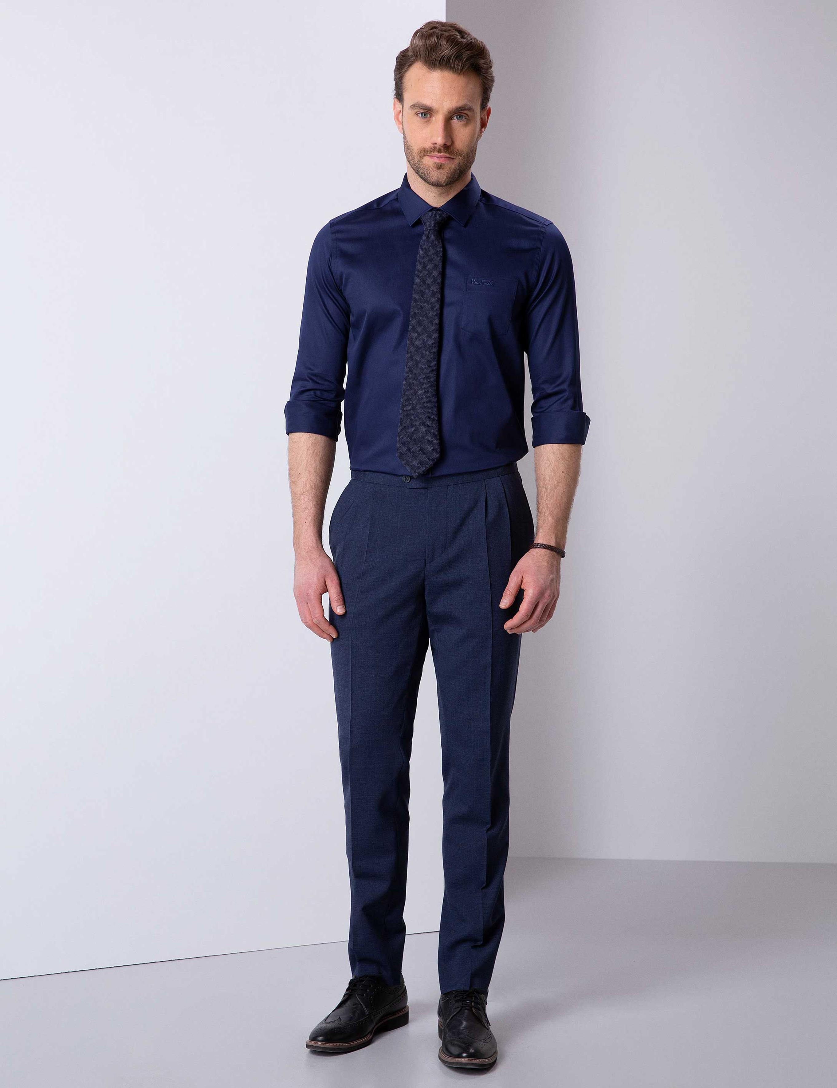 Lacivert Regular Fit Uzun Kollu Basic Gömlek