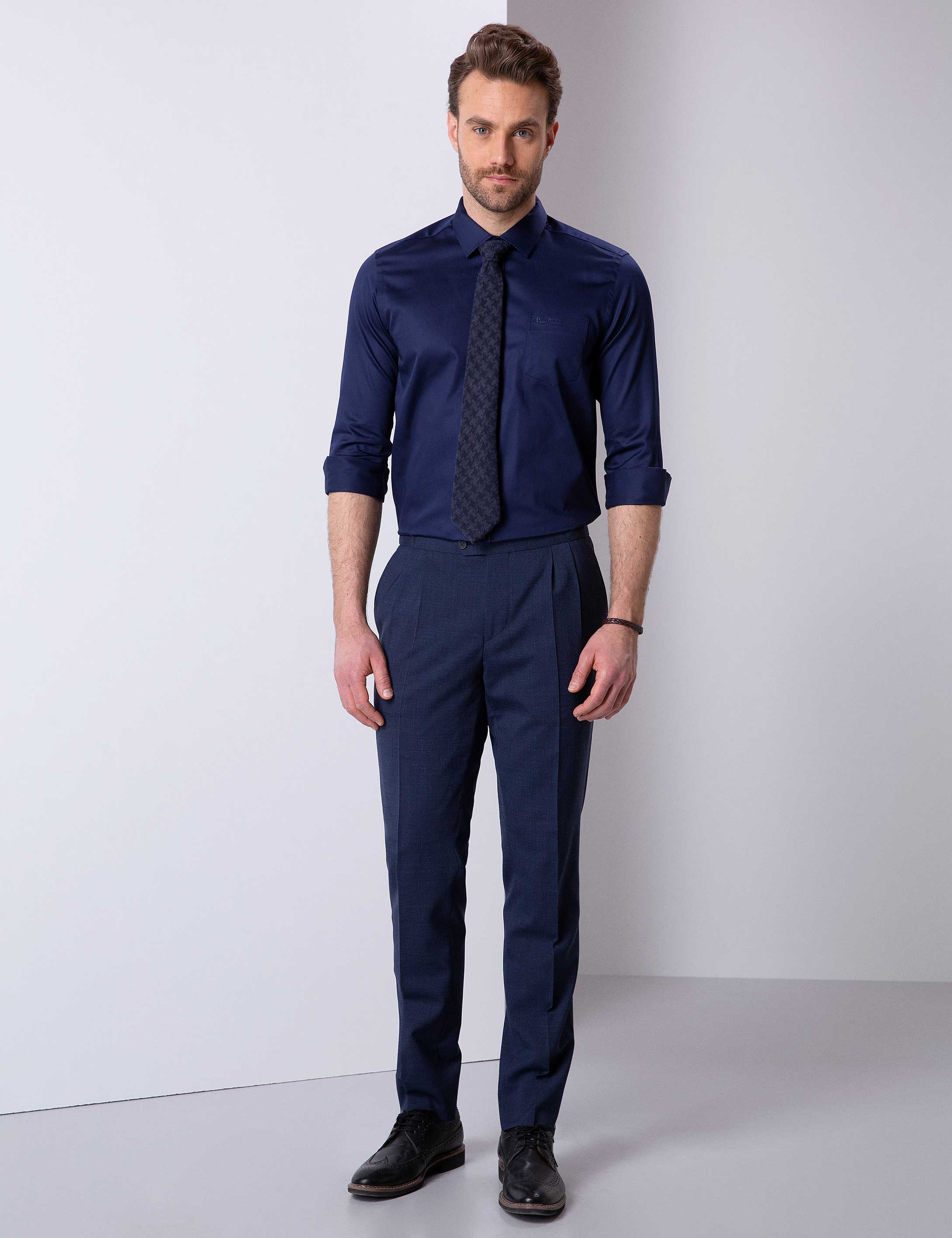 Lacivert Regular Fit Uzun Kollu Basic Gömlek - Image 2