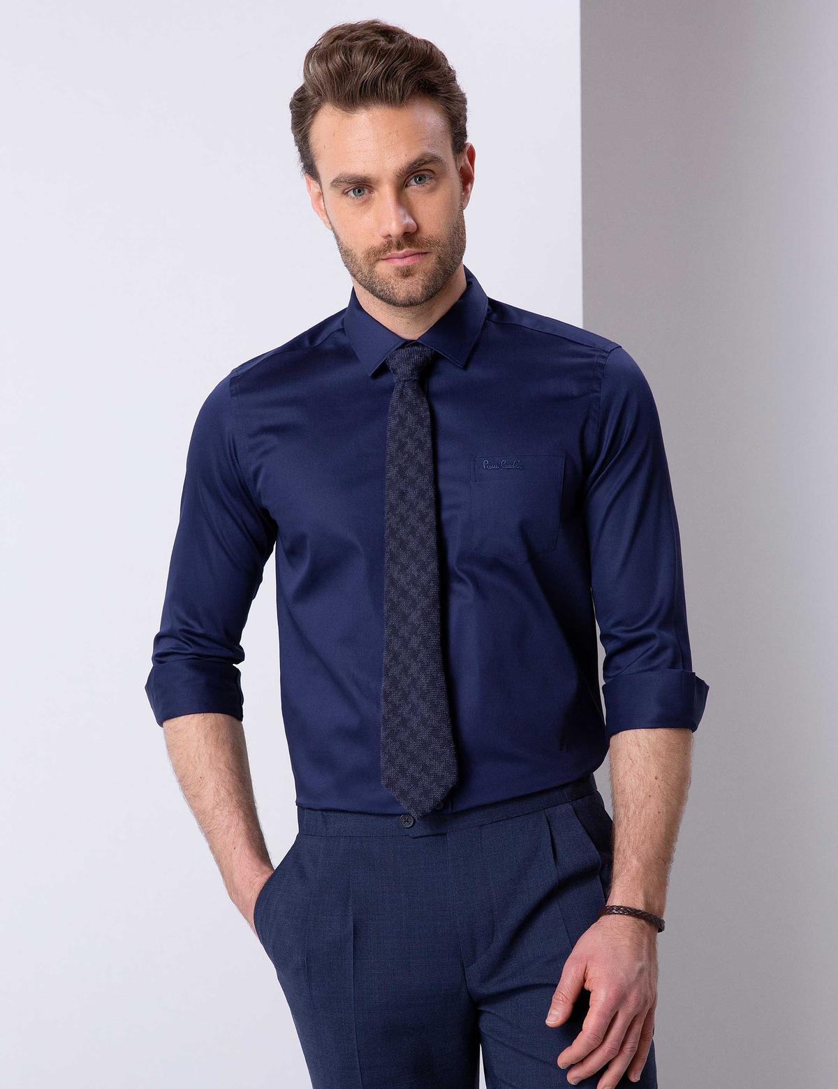 Lacivert Regular Fit Uzun Kollu Basic Gömlek