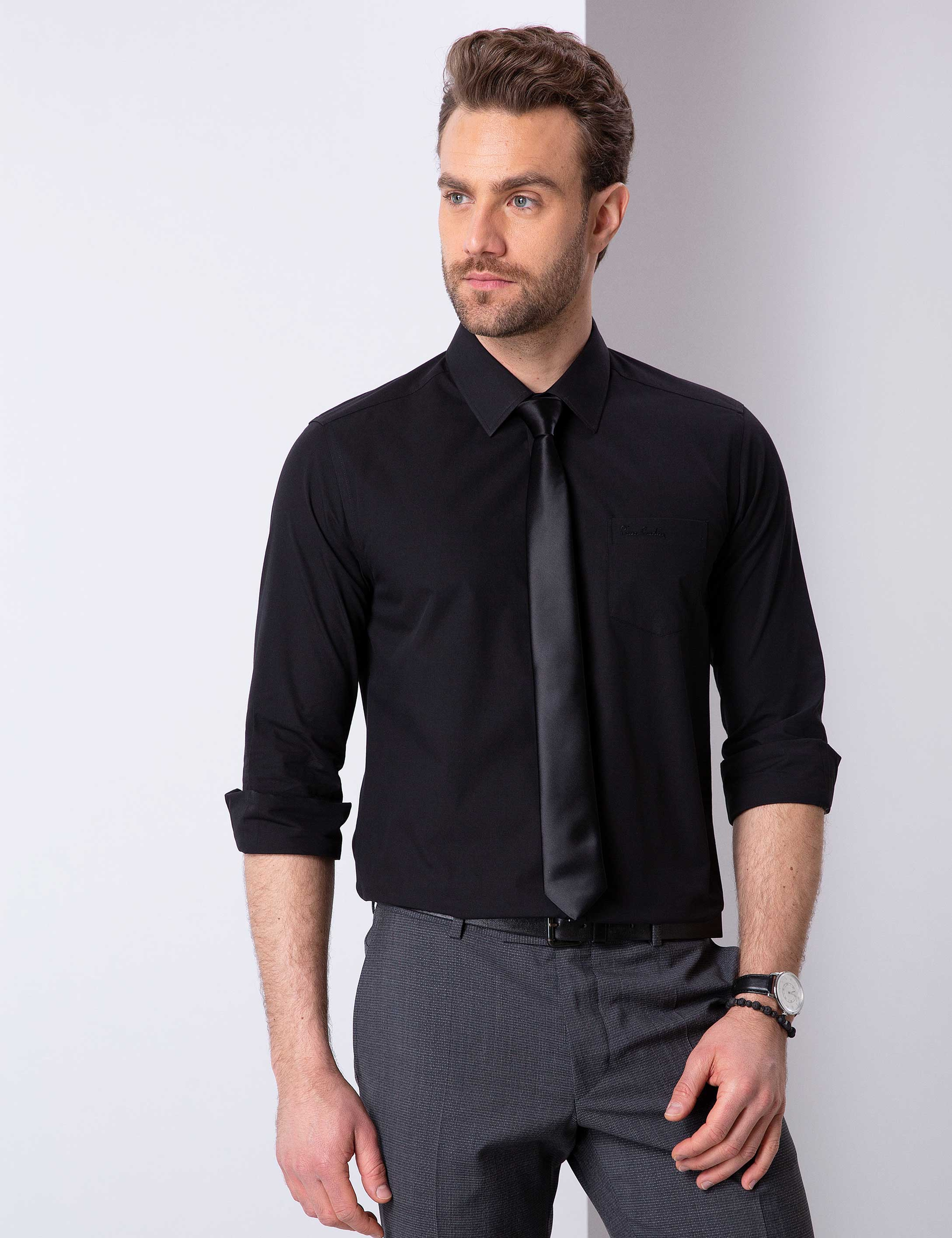 Siyah Regular Fit Basic Gömlek