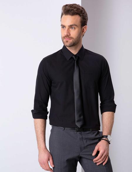 Siyah Regular Fit Basic Gömlek - 50204594010