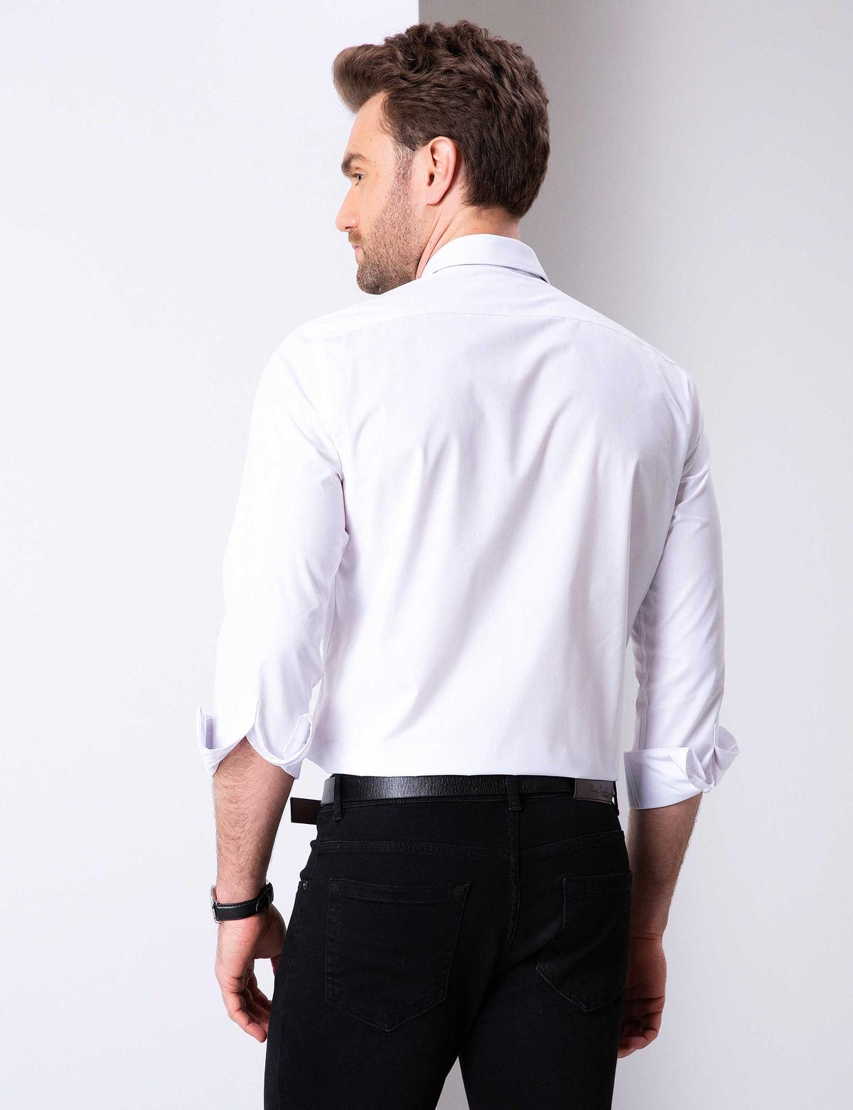 Beyaz Regular Fit Uzun Kollu Basic Gömlek - 50204594019