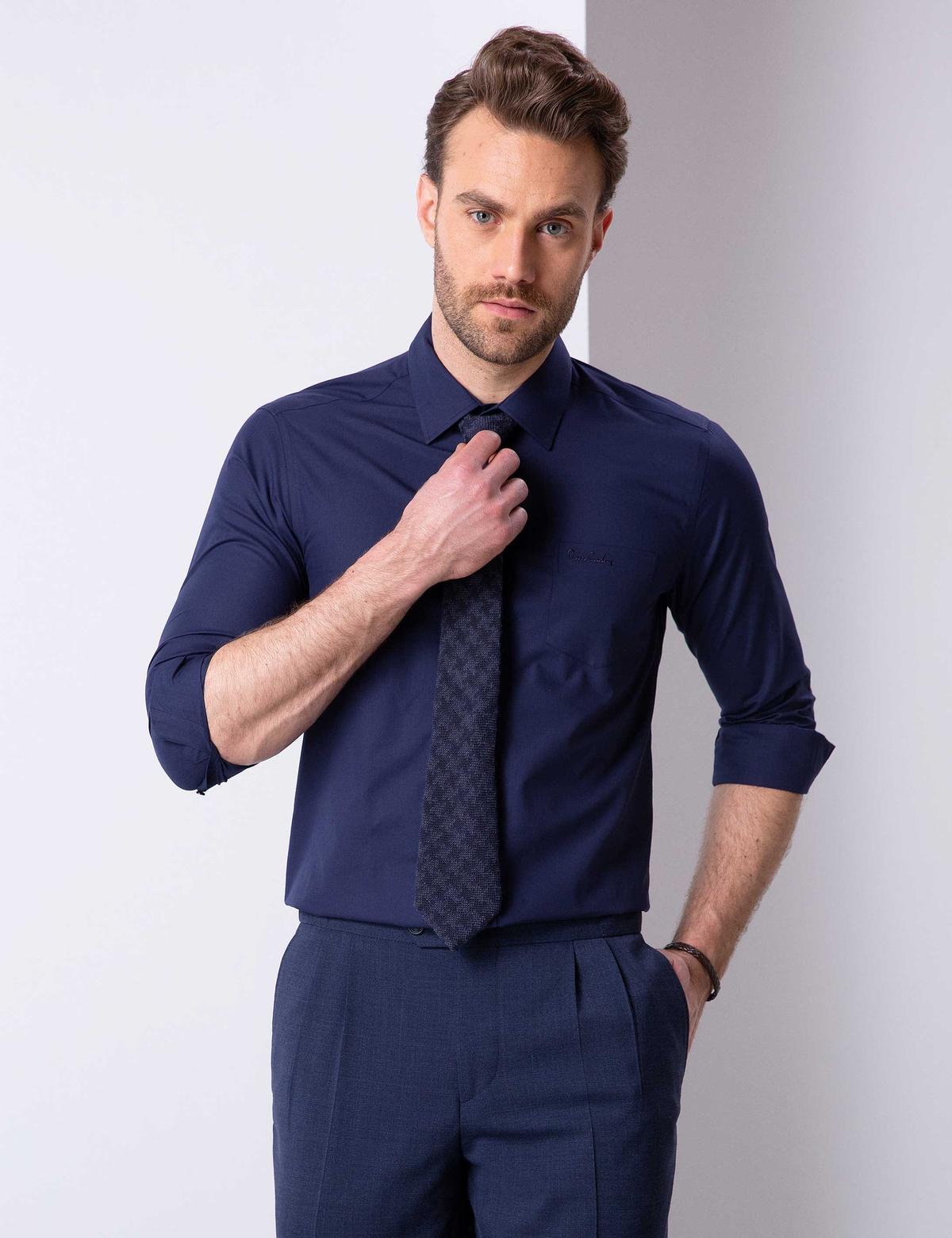 Lacivert Regular Fit Uzun Kollu Basic Gömlek