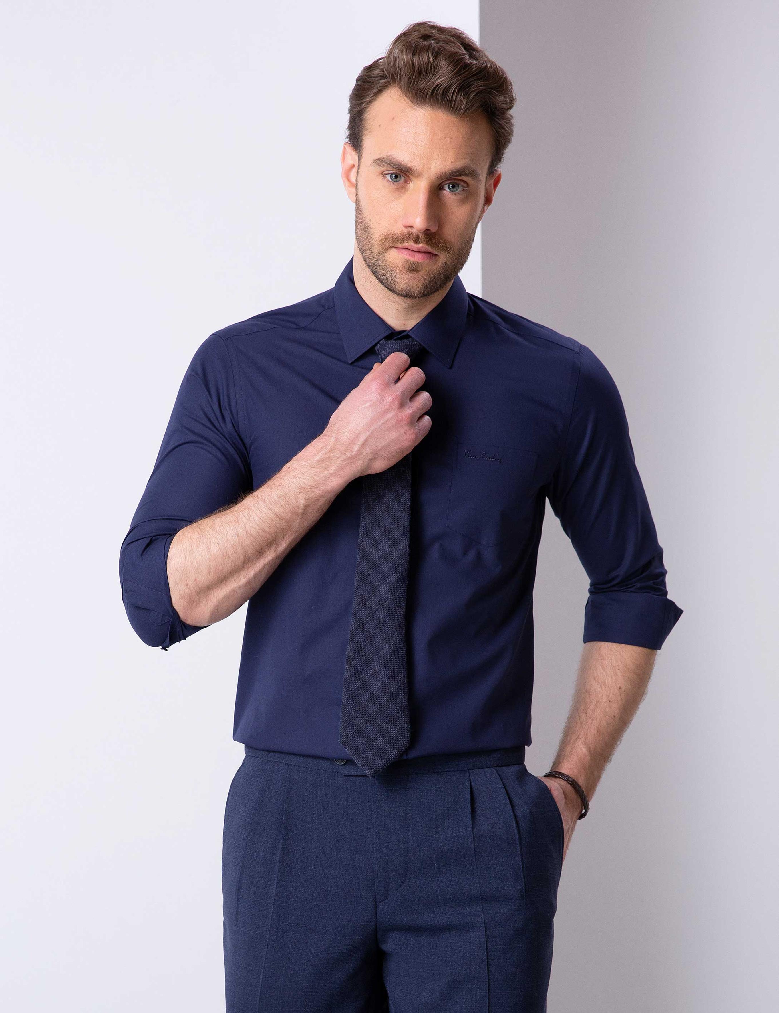 Lacivert Regular Fit Uzun Kollu Basic Gömlek