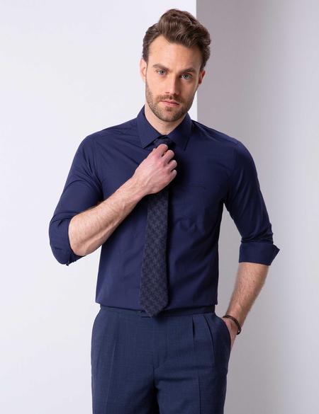 Lacivert Regular Fit Uzun Kollu Basic Gömlek - 50204594037